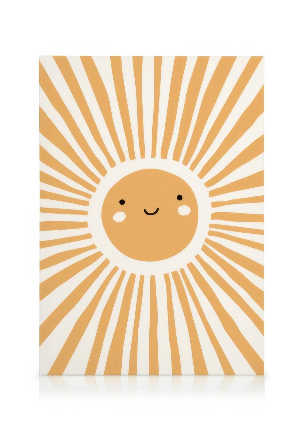Leinwandbild mit einem lachenden Sonnen-Gesicht in Orange- und Weißtönen mit Strahlen.