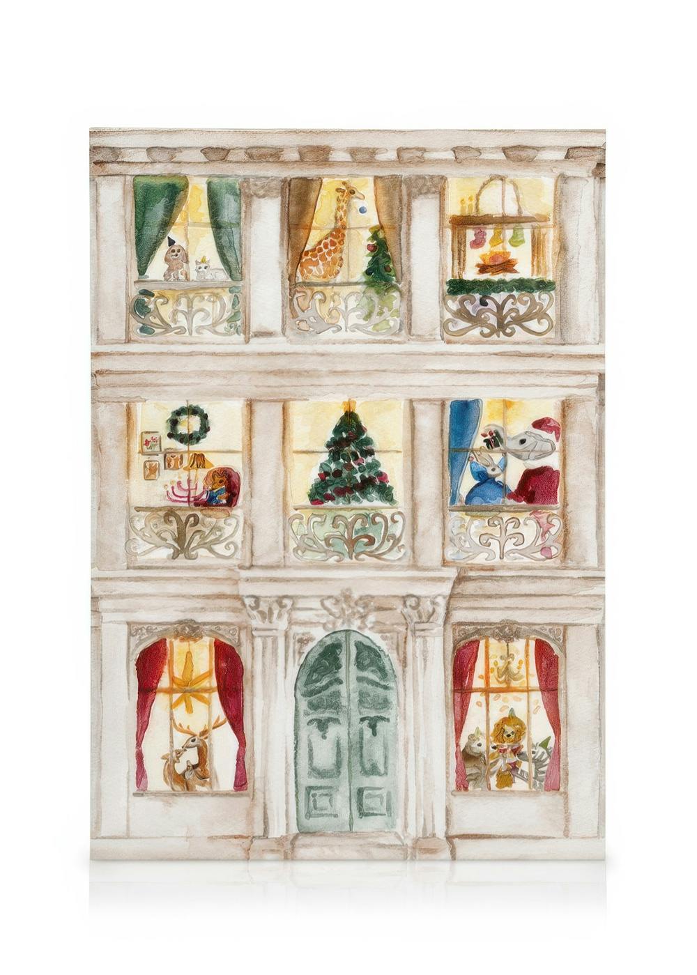 The Christmas House Canvas (30x40 cm - Fotolijst Eiken) - Poster Store