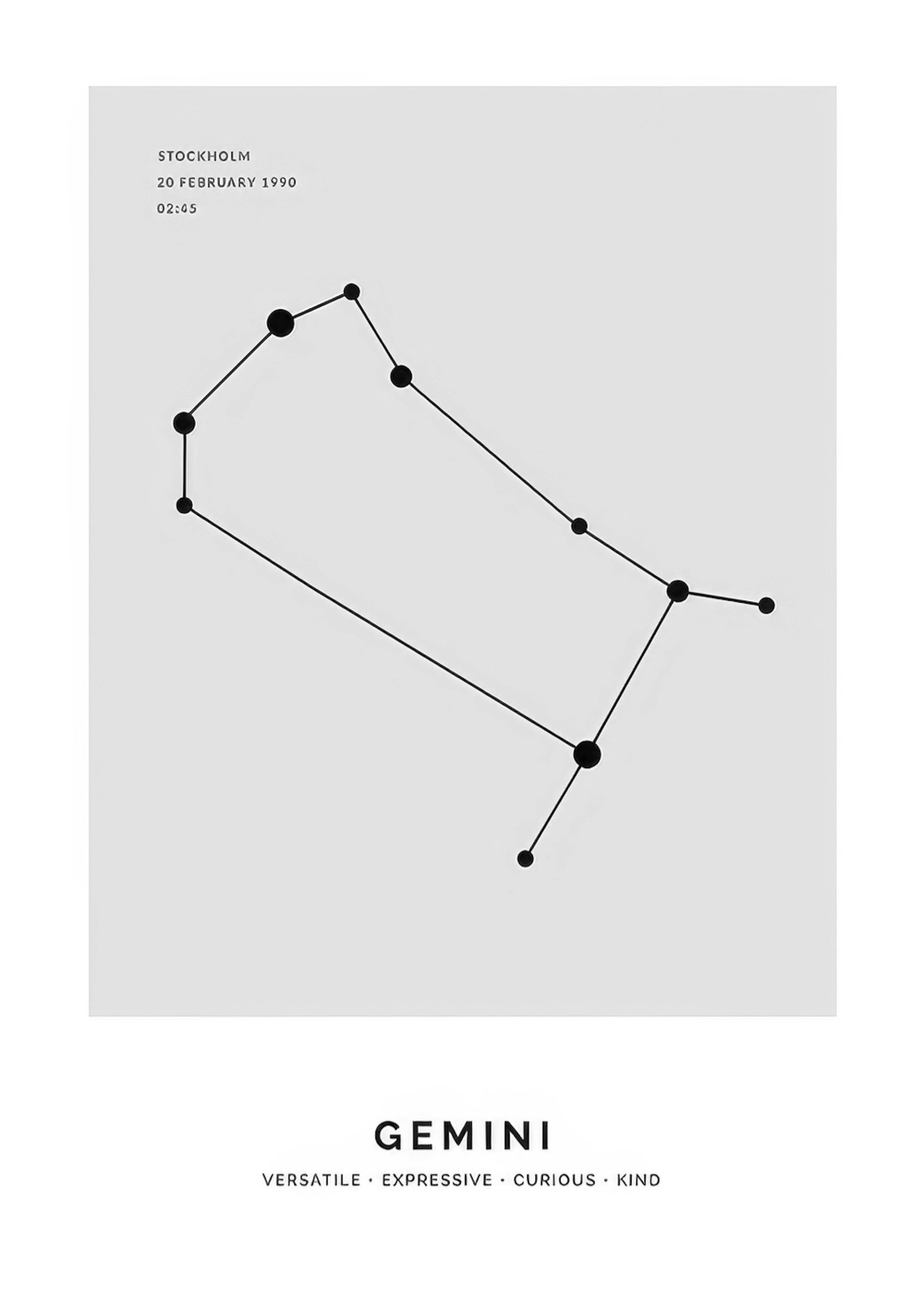 Constellation Grey Tvillingene personlig plakat thumbnail