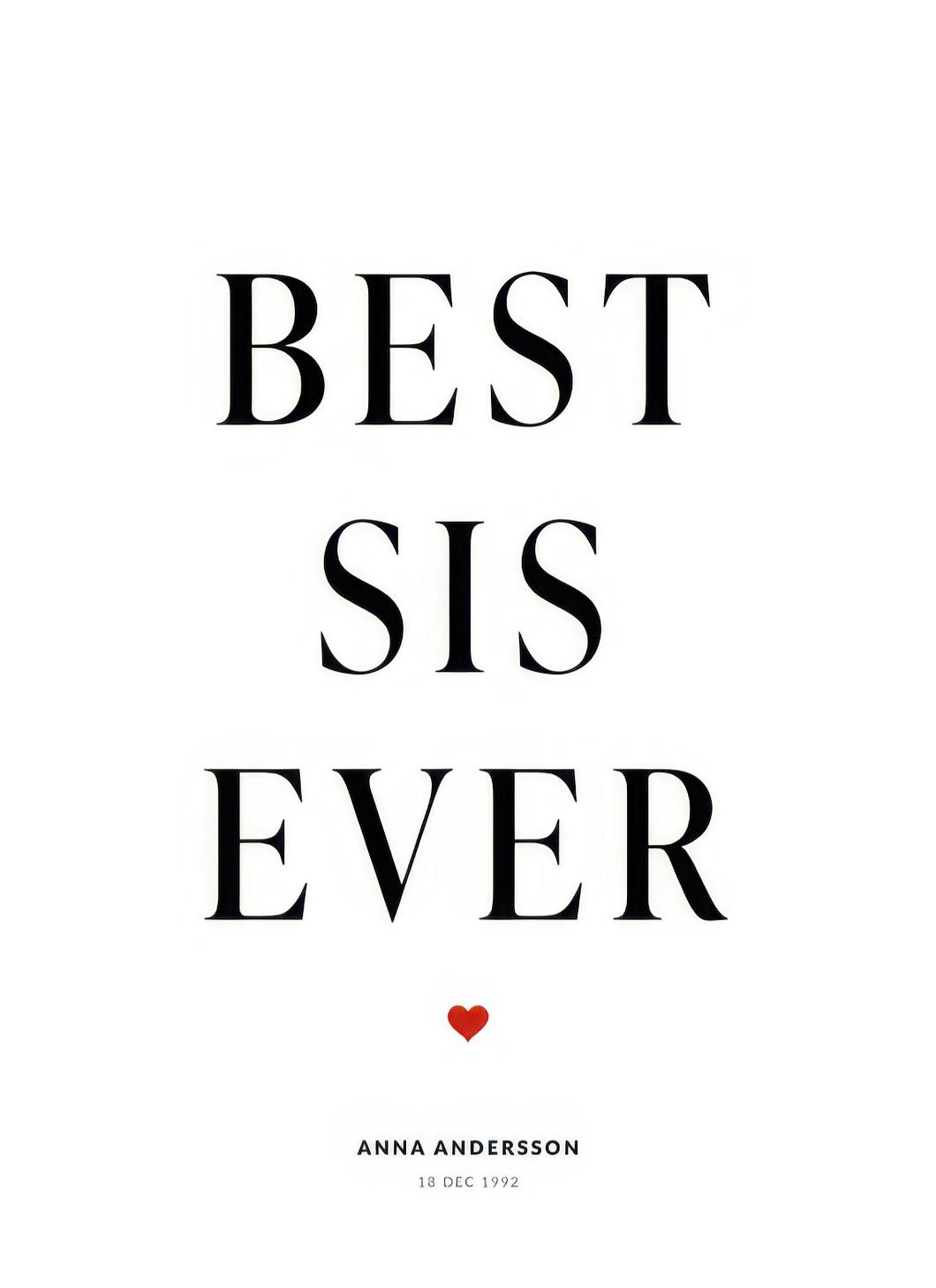 Best Sis Personal Plakat (30x40 cm) - Poster Store