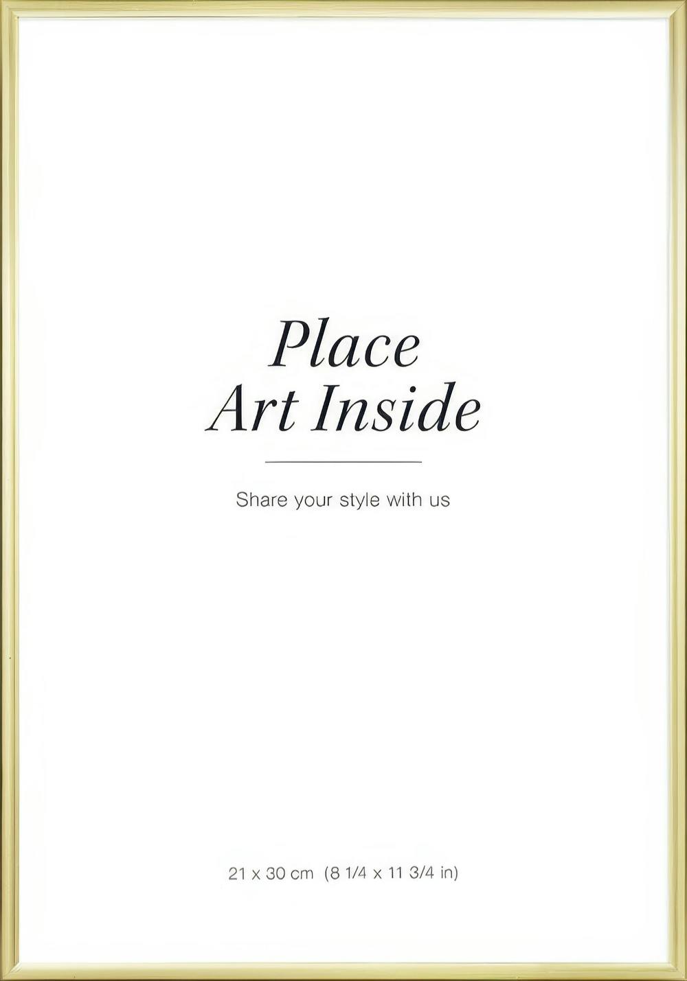 Ein Poster mit goldenem Rahmen und dem Text Place Art Inside auf weißem Hintergrund.