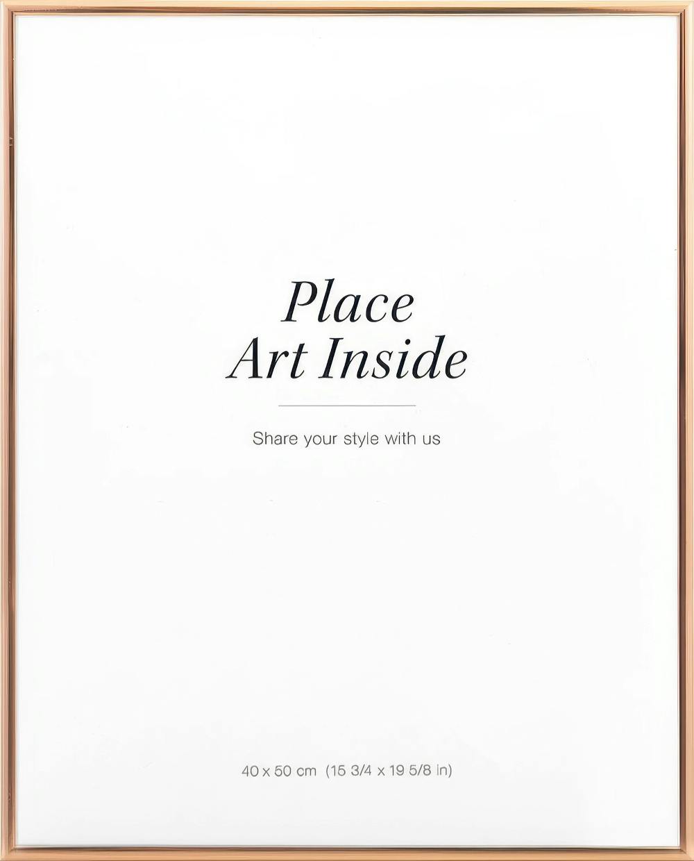 A poster with the text Place Art Inside and Share your style with us in a bronze-colored frame.