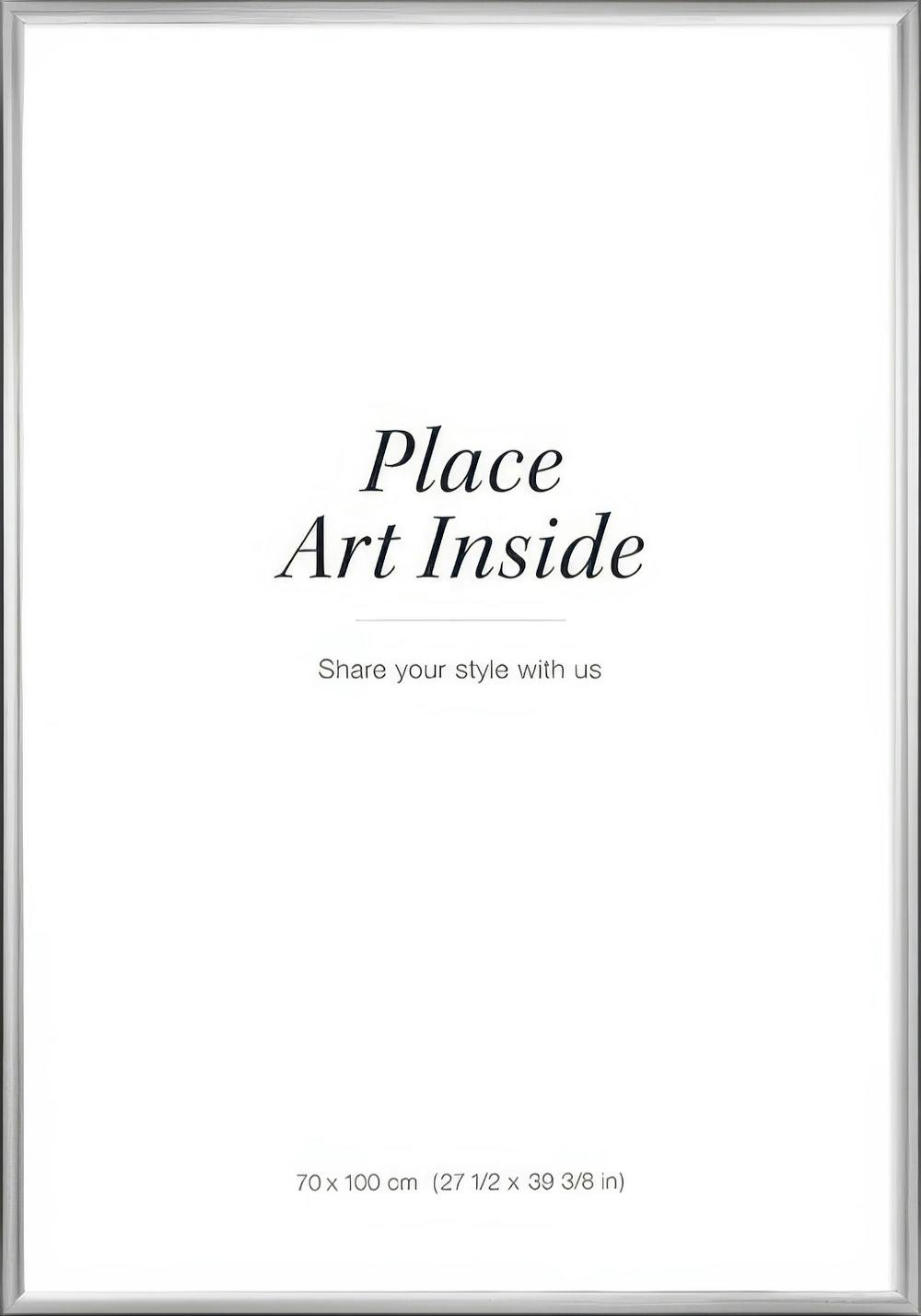 A poster with a white background and the text Place Art Inside and Share your style with us in elegant black font.