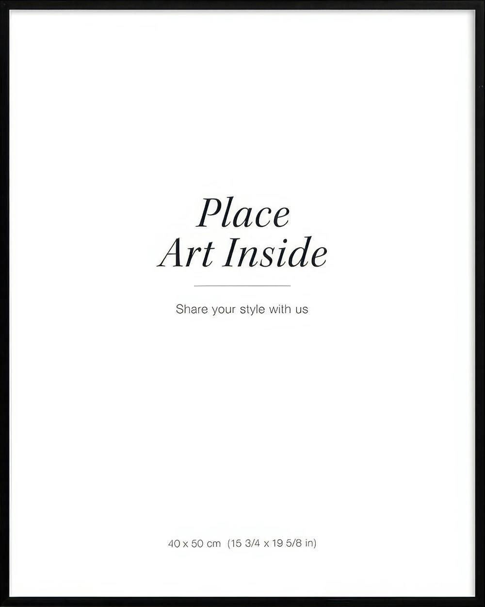 A poster with a black border and white background, featuring the text Place Art Inside and Share your style with us.