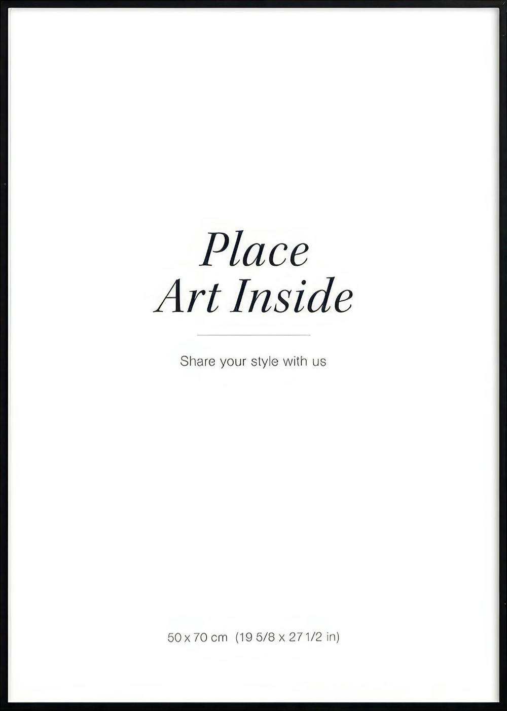 「Place Art Inside」の文字と「Share your style with us」のメッセージが書かれた白地のポスター。