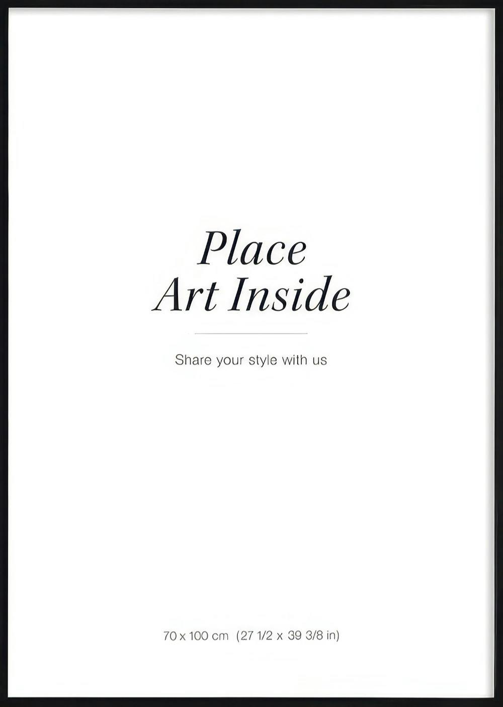 A poster with the text Place Art Inside and Share your style with us in a black frame on a white background.