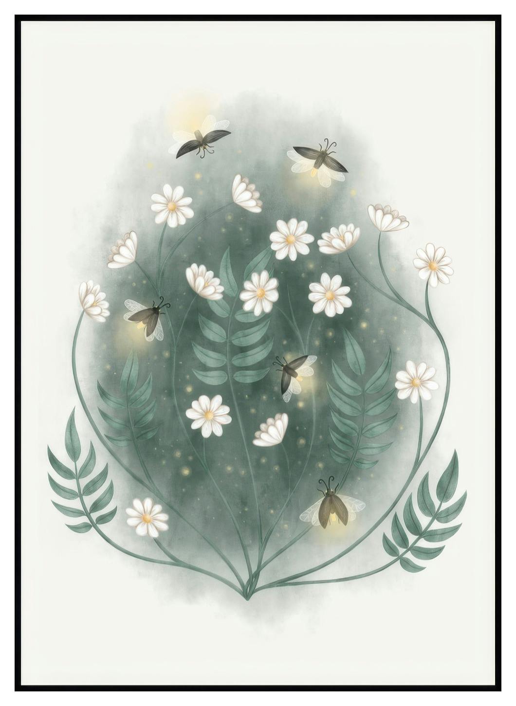 Eldflugor och Blommor Poster (21x30 cm) - Poster Store