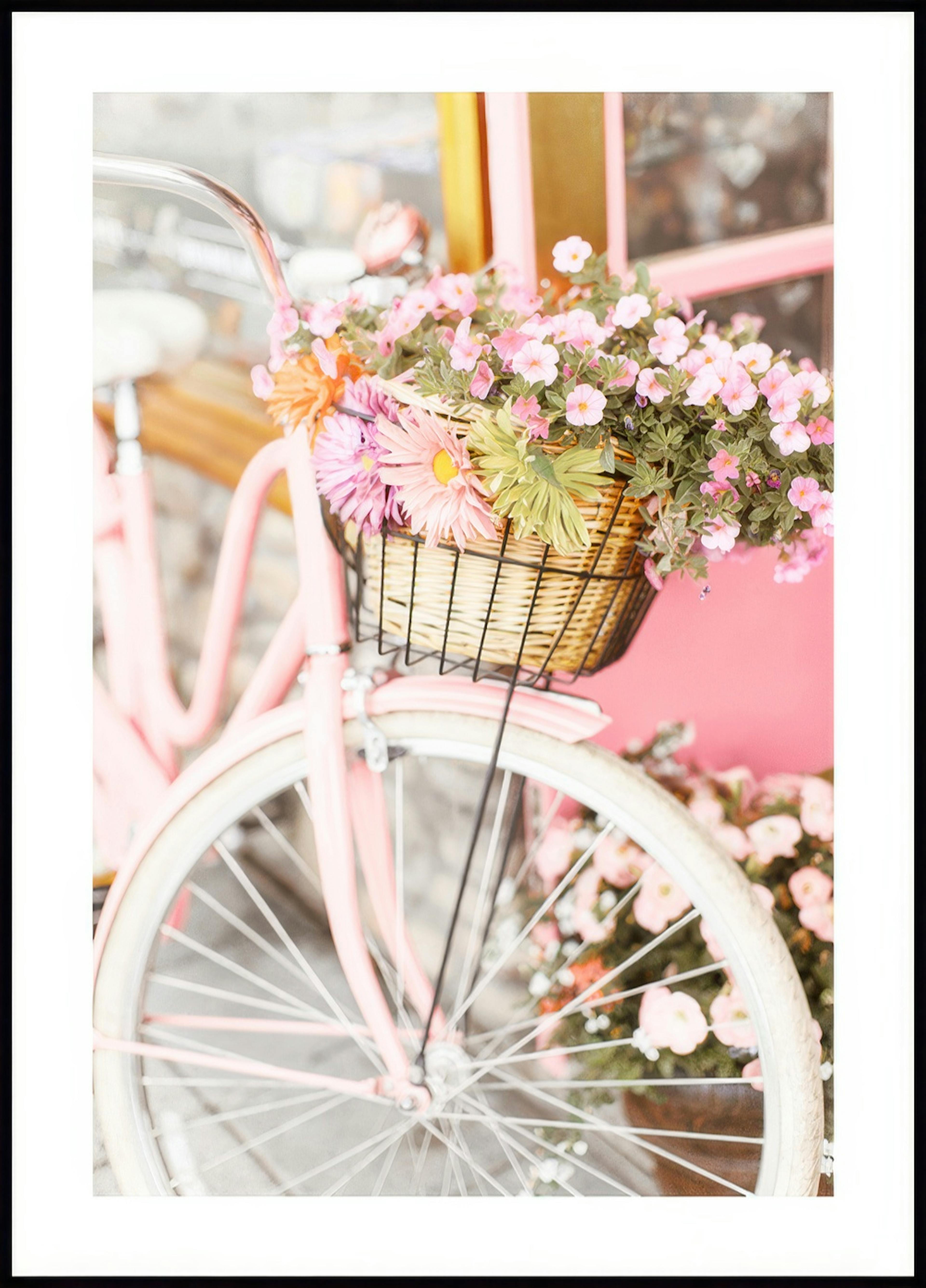 Rosa Fahrrad mit Blumen Poster 0