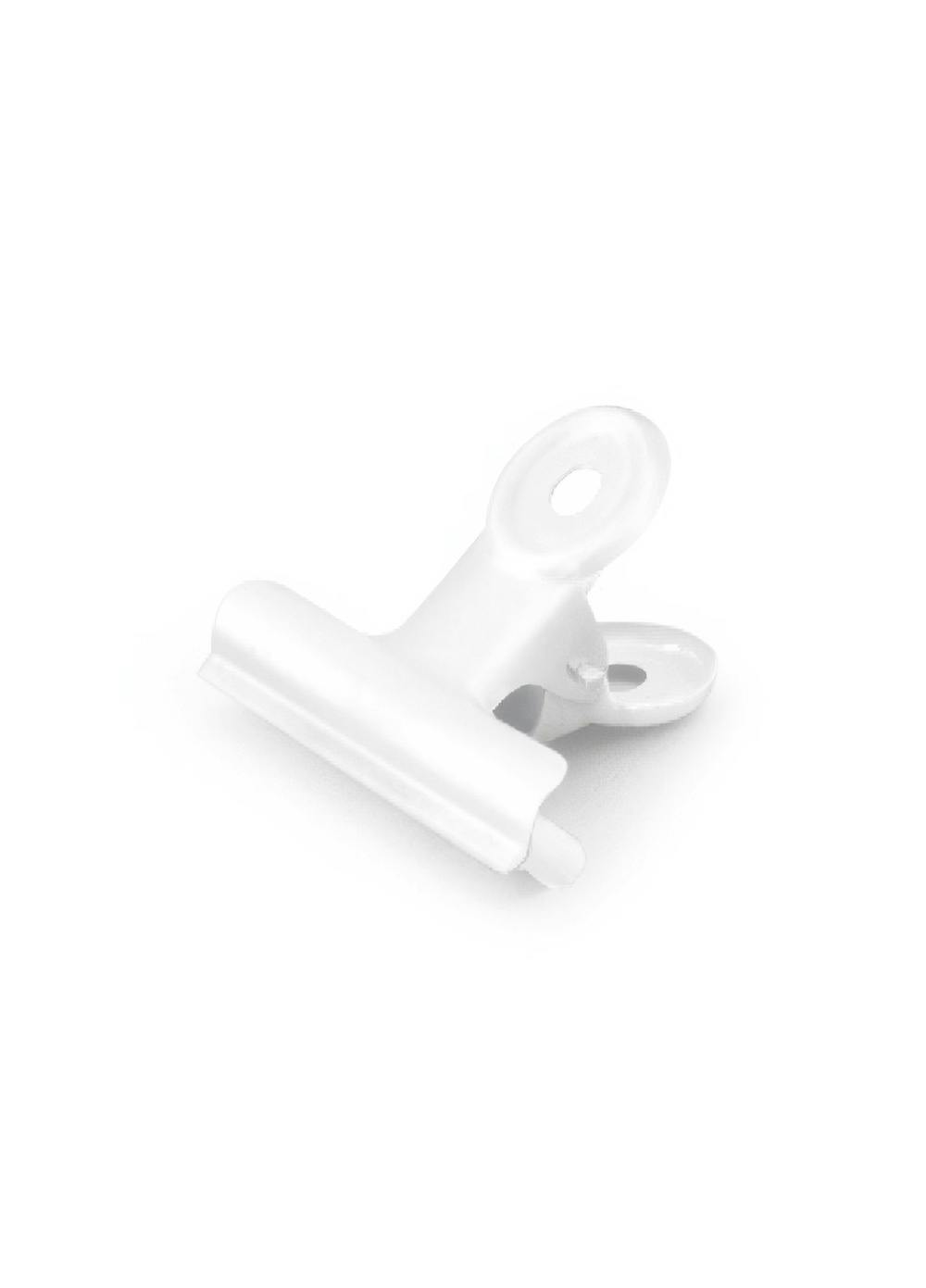 Poster van een witte binderclip op een witte achtergrond.