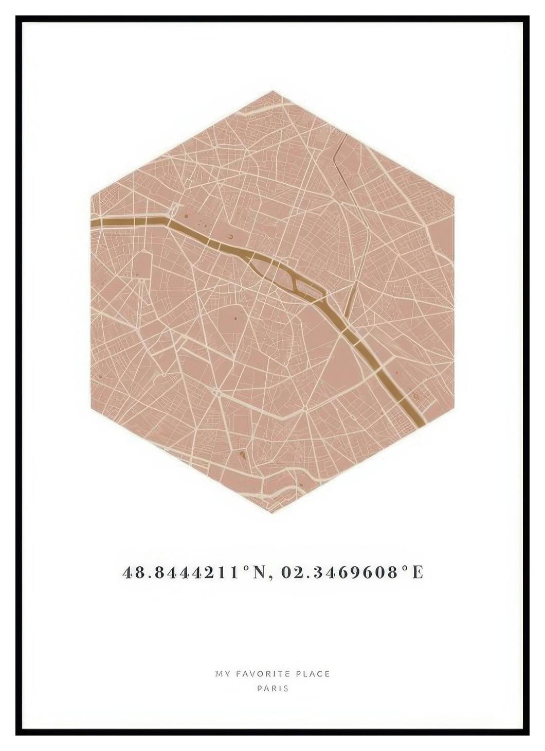Prints Hexagon Map Pink Mustard Personal Poster (50x70 cm) - Poster Store