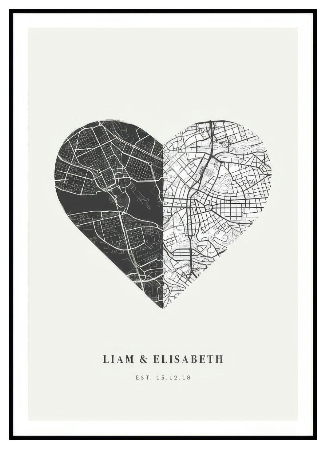 Carte Amour Nuit et Jour Poster Personnalisé (50x70 cm) - Poster Store