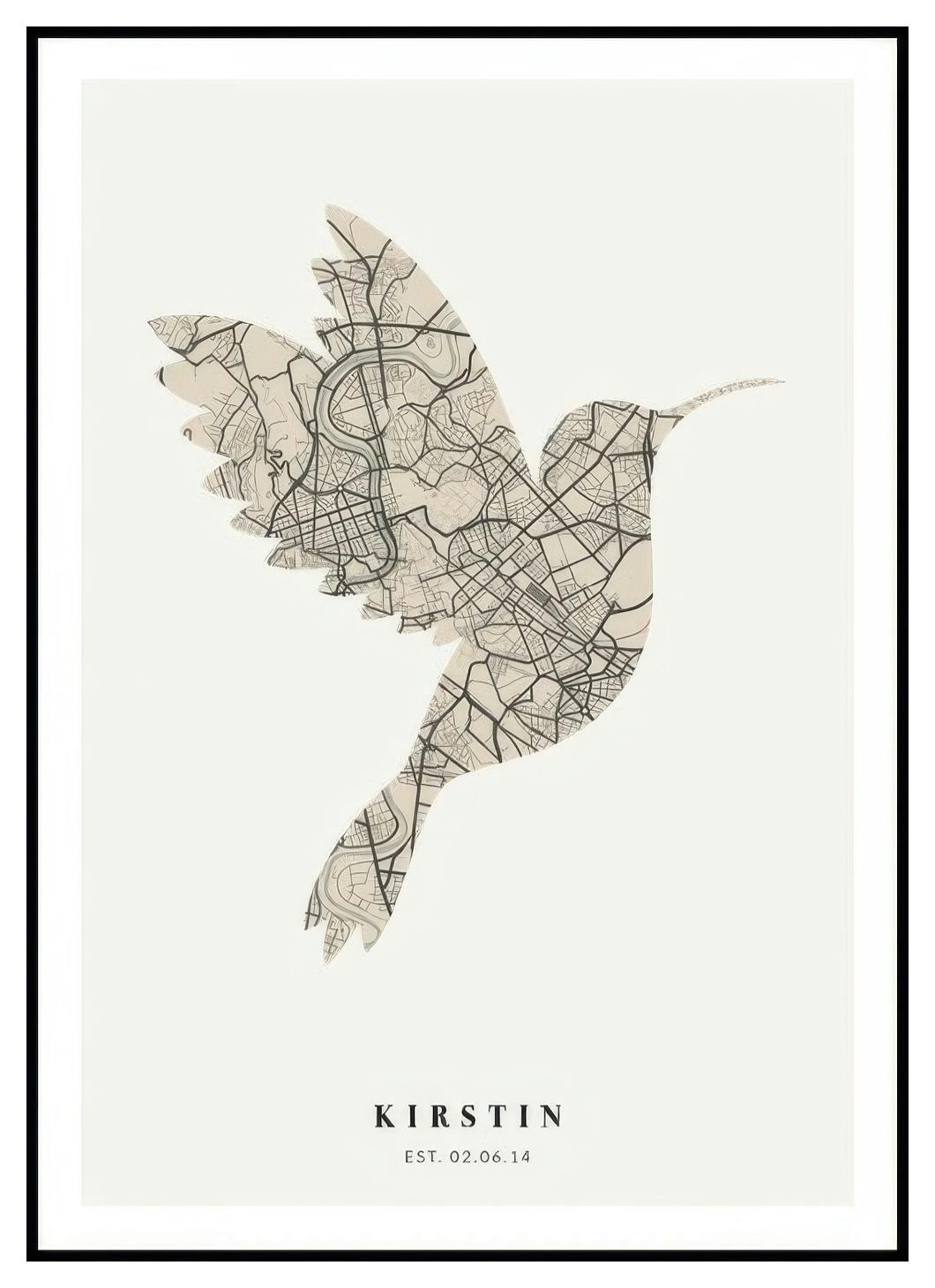 Bird Map Vintage Green persoonlijke poster (30x40 cm) - Poster Store