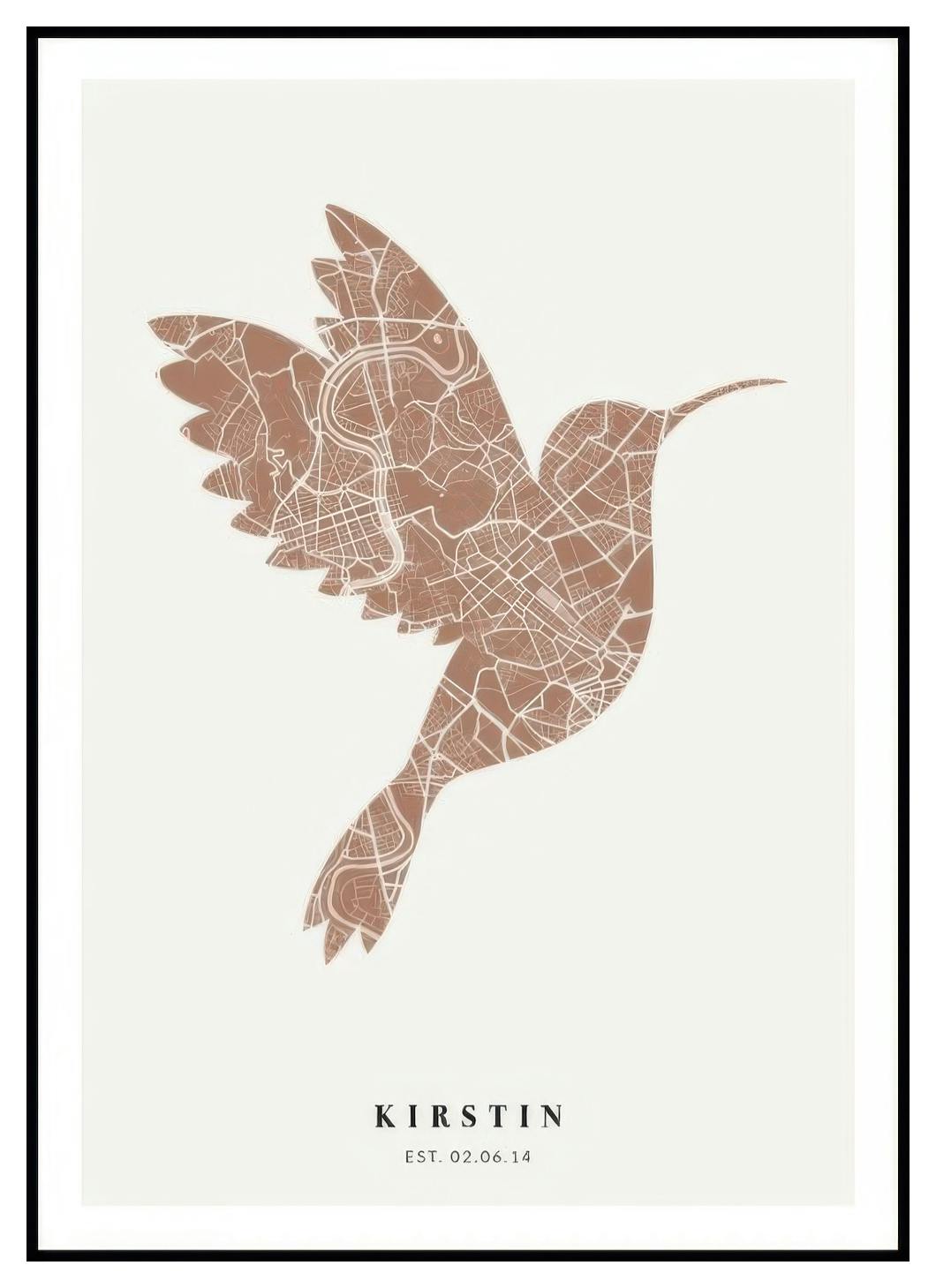 Carte Oiseau Rose Rouillé Poster Personnalisé (50x70 cm) - Poster Store