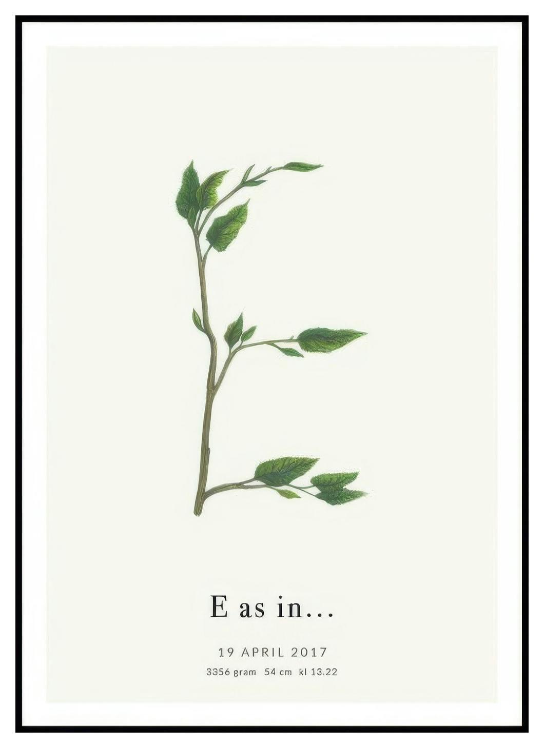 Botanische letter E persoonlijke poster (30x40 cm) - Poster Store