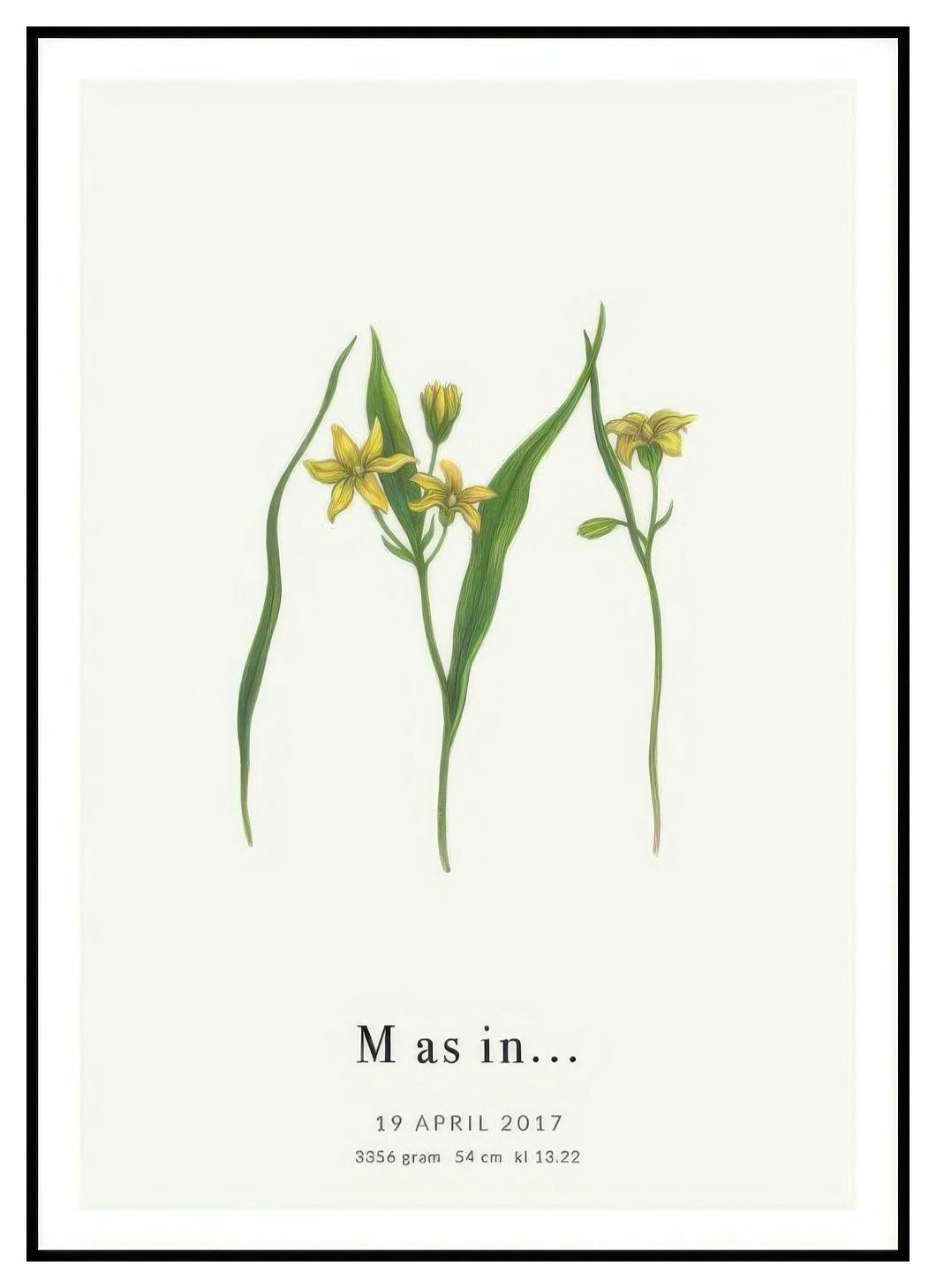 Botanisk bokstav M personlig plakat (50x70 cm) - Poster Store