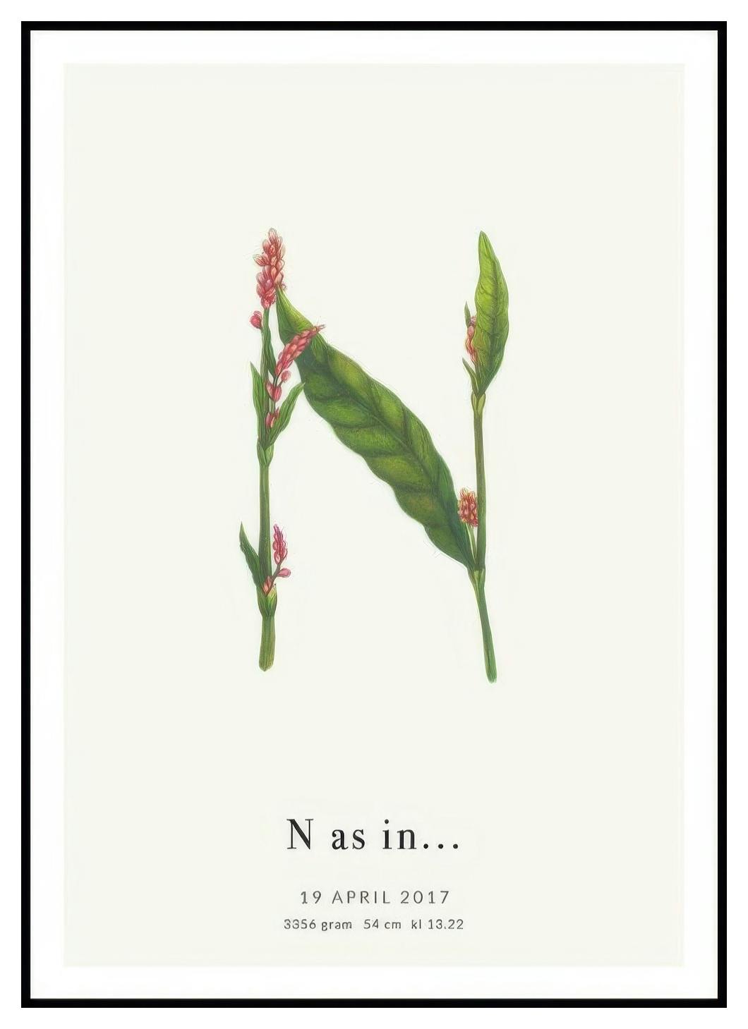 Botanische letter N persoonlijke poster (30x40 cm) - Poster Store