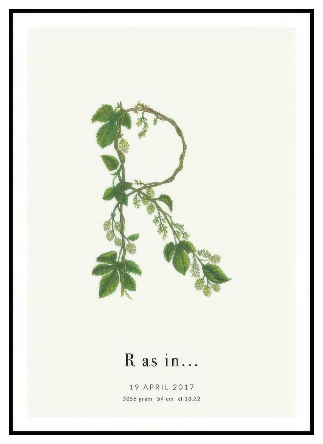 Lettre Botanique R Poster Personnalisé (50x70 cm) - Poster Store