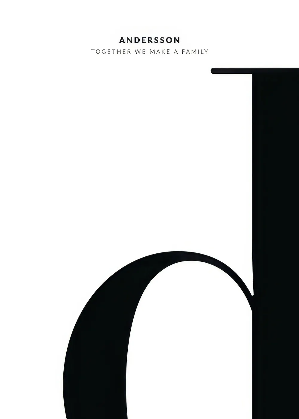 Personalisiertes Poster mit dem Familiennamen ANDERSSON und dem Text TOGETHER WE MAKE A FAMILY über einem großen, schwarzen Buch