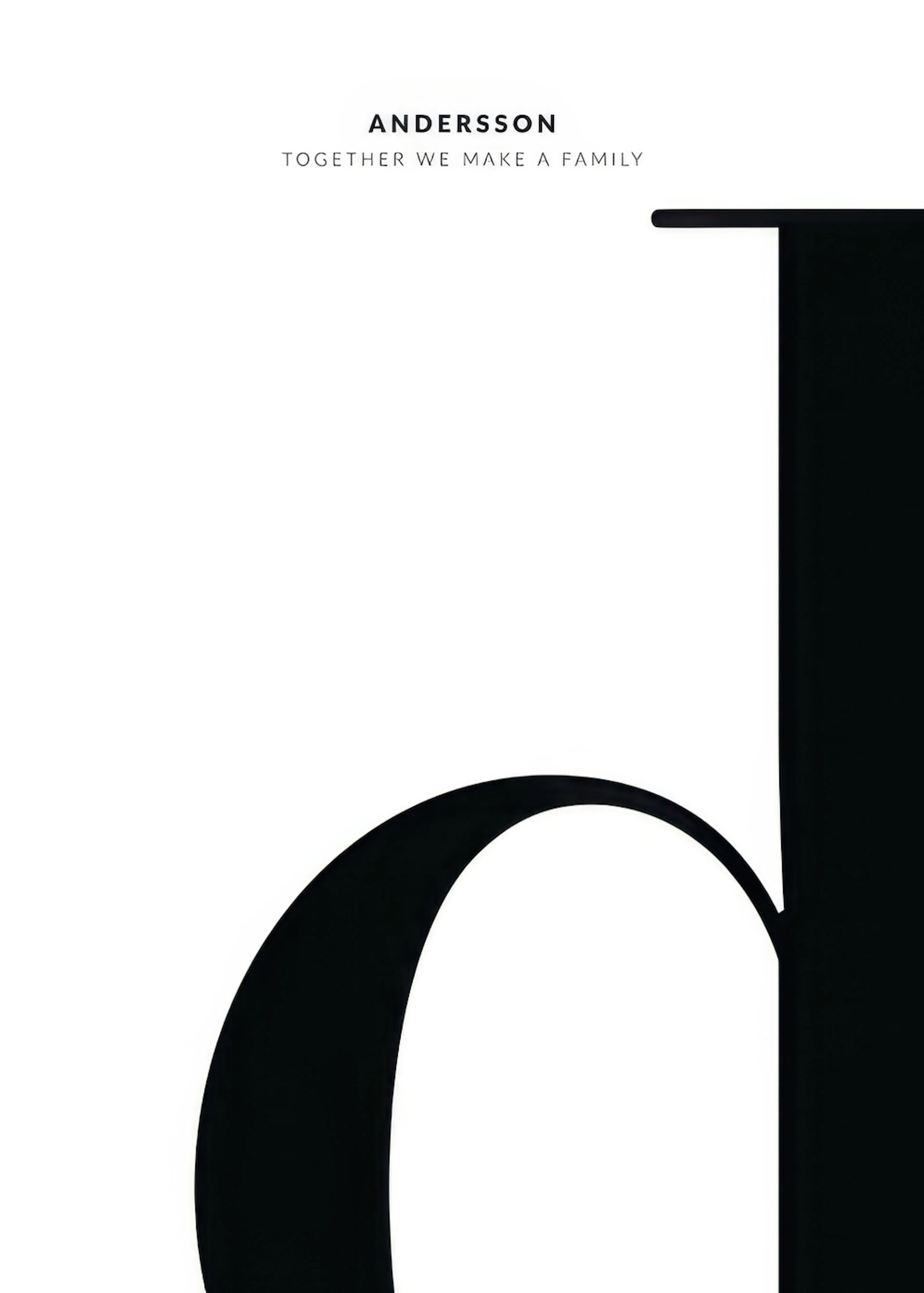 Personalisiertes Poster mit dem Familiennamen ANDERSSON und dem Text TOGETHER WE MAKE A FAMILY über einem großen, schwarzen Buch