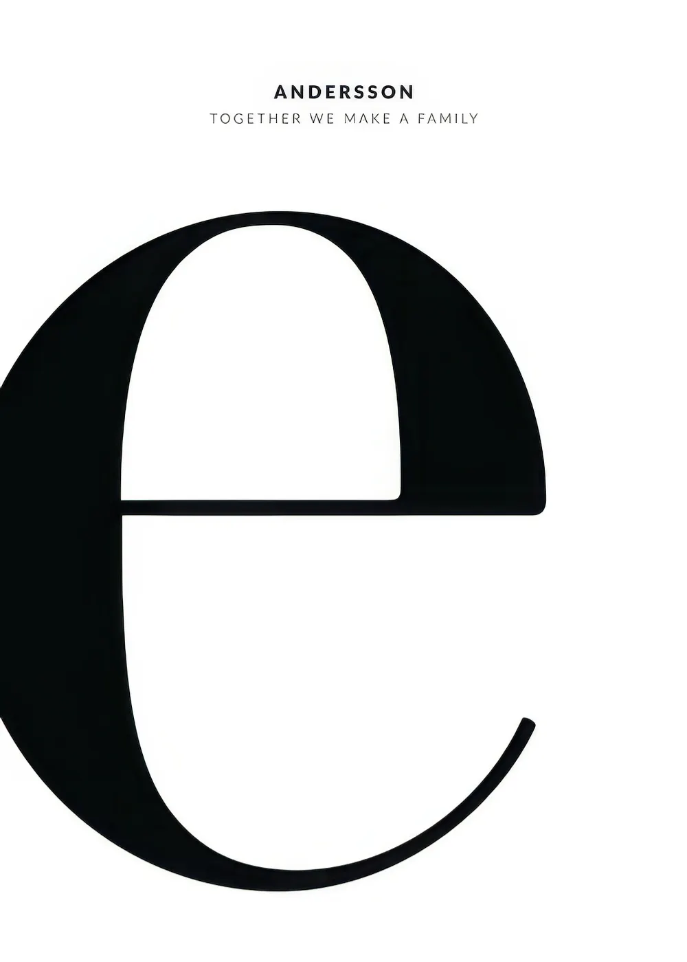 Personalisiertes Poster mit großem schwarzem Anfangsbuchstaben und personalisiertem Text in schwarzer Schrift auf weißem Hinterg