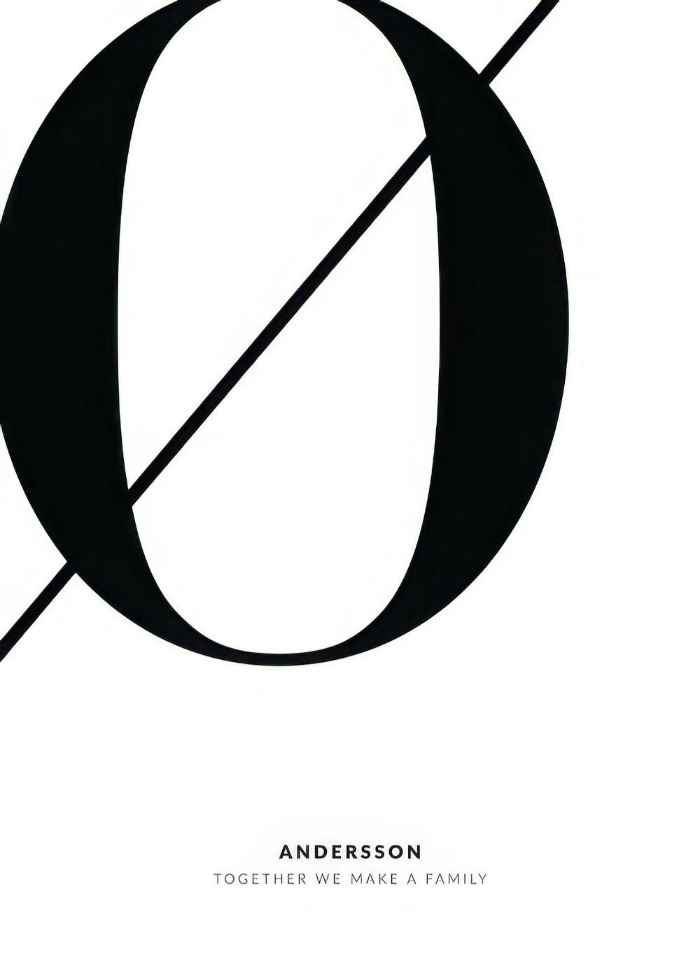 A personalized poster with a large black letter O crossed by a diagonal line, and customizable text below.