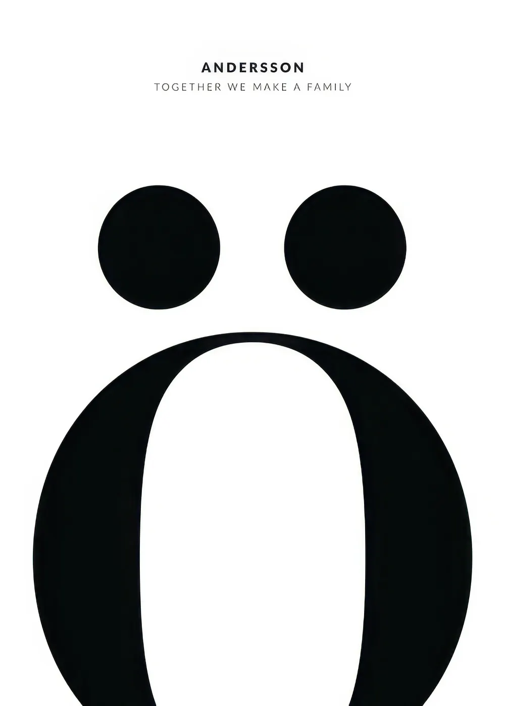 Ein personalisiertes Poster mit minimalistischem schwarzen Symbol, das eine Familie auf weißem Hintergrund darstellt.