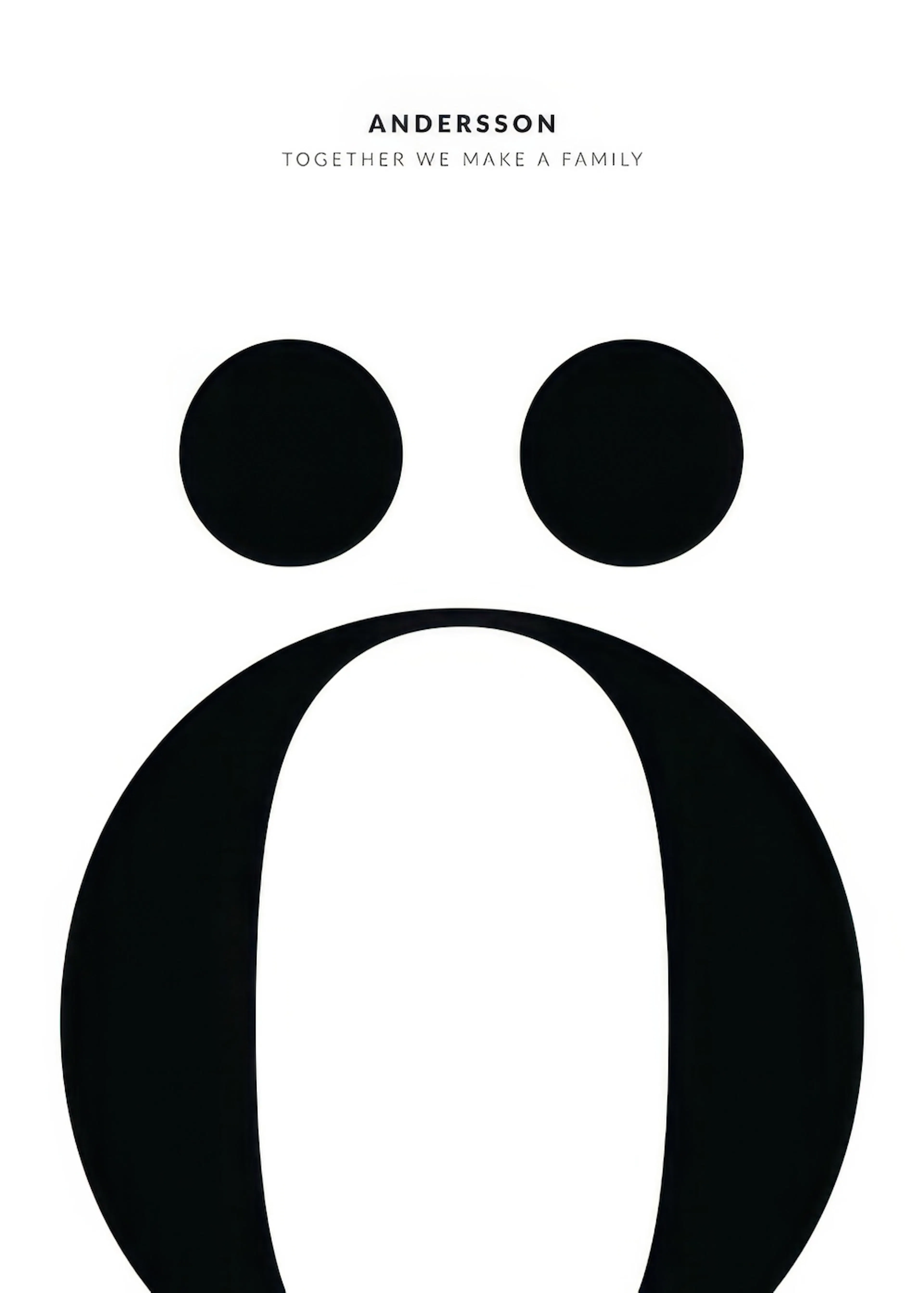 Ein personalisiertes Poster mit minimalistischem schwarzen Symbol, das eine Familie auf weißem Hintergrund darstellt.