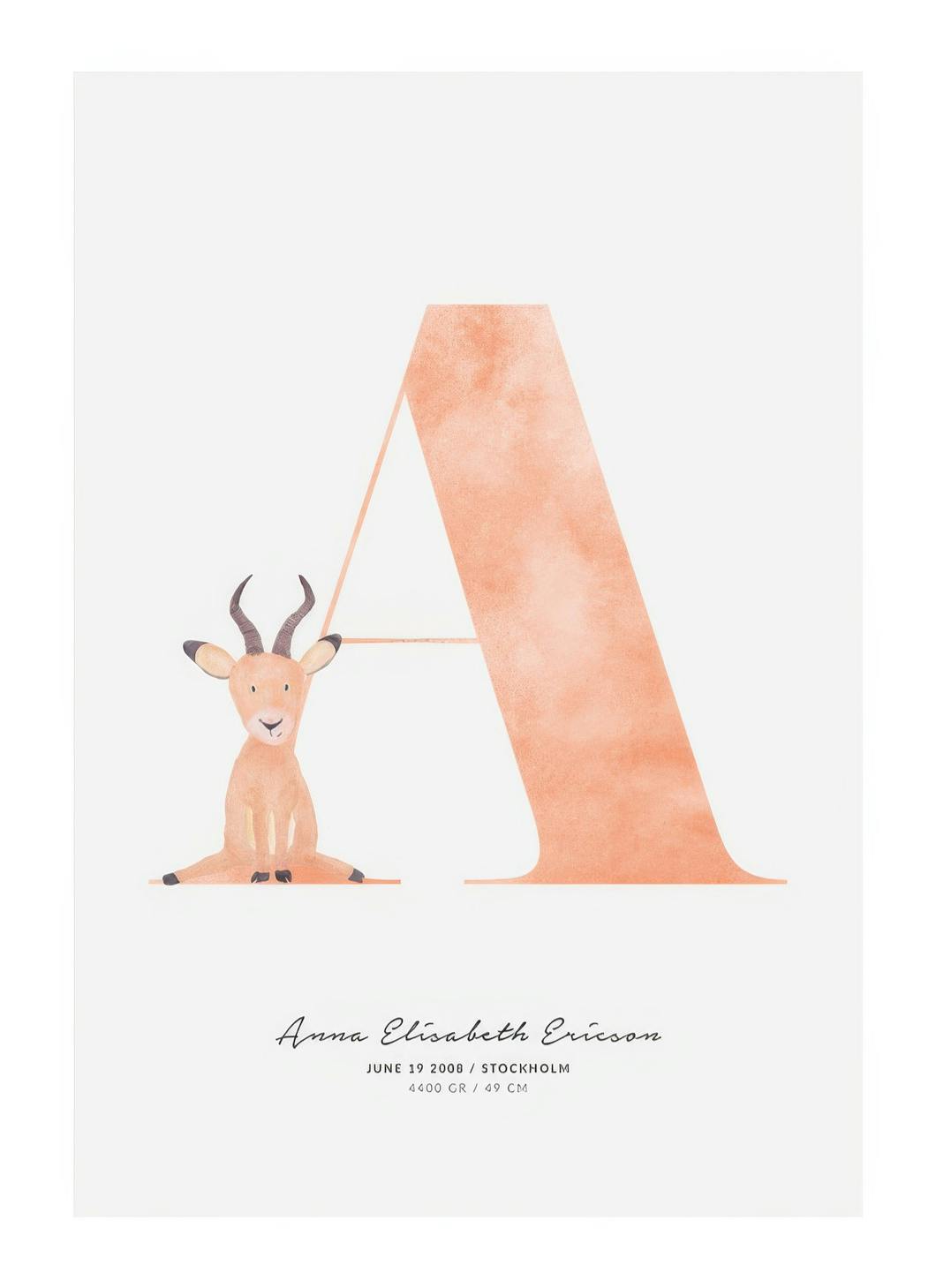 Barnebokstav A personlig plakat (50x70 cm) - Poster Store