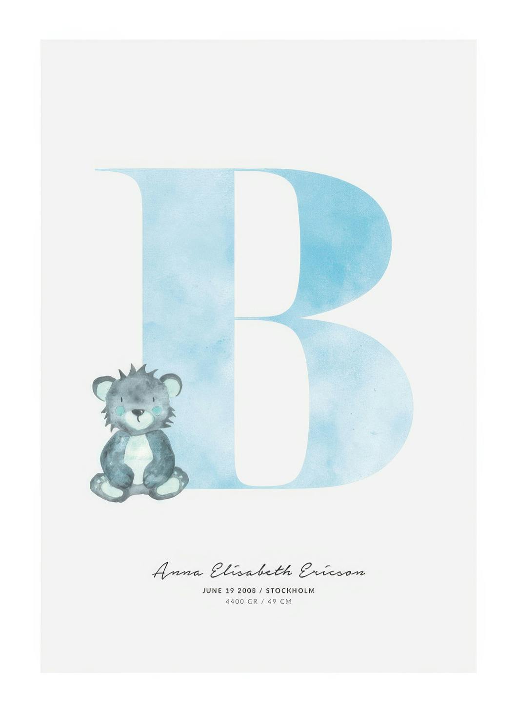 Lettera B per bambini poster personalizzato (50x70 cm) - Poster Store