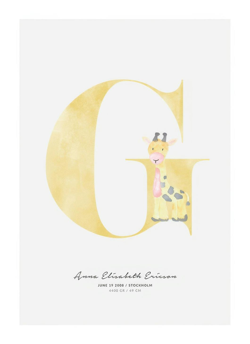 Barn Bokstav G Personlig Poster (50x70 cm) - Poster Store