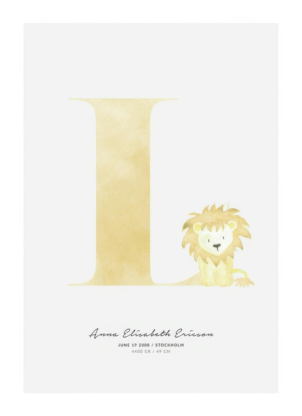 Barnebokstav L personlig plakat (50x70 cm) - Poster Store