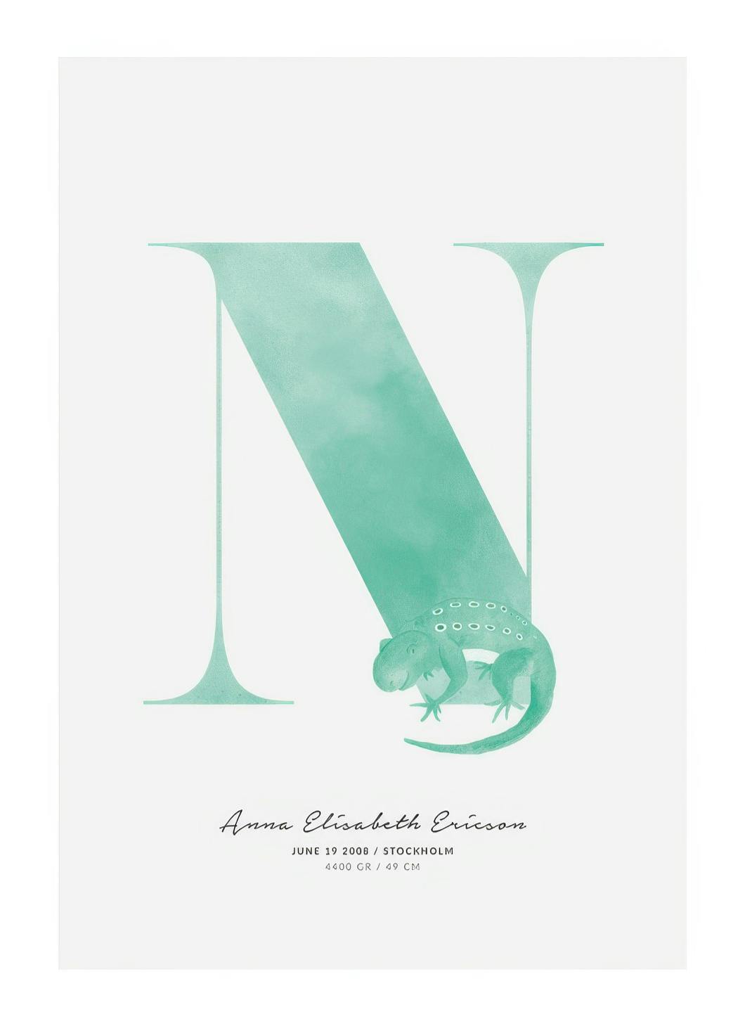 Lettera N per bambini poster personalizzato (30x40 cm) - Poster Store