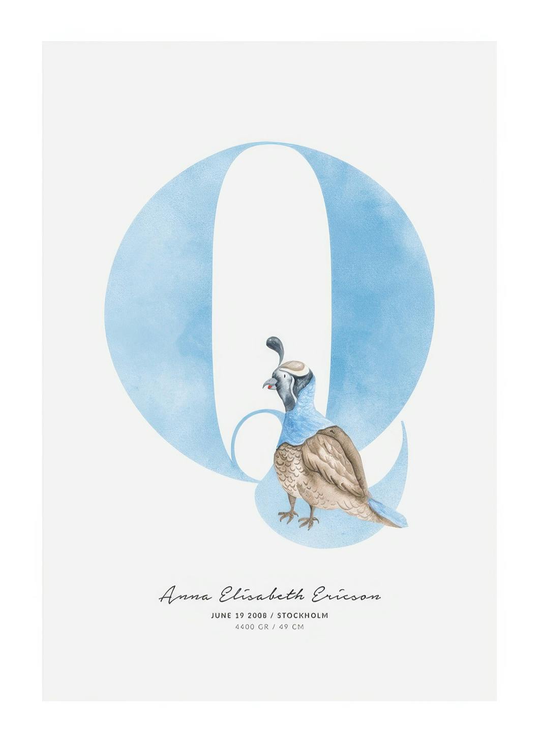 Barnebokstav Q personlig plakat (50x70 cm) - Poster Store