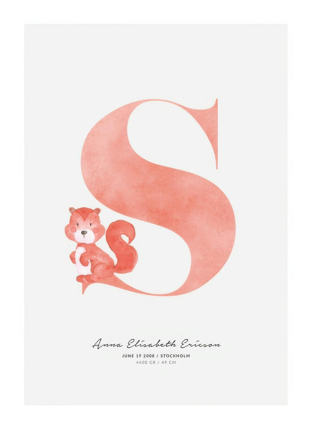 Kinderletter S persoonlijke poster (30x40 cm) - Poster Store