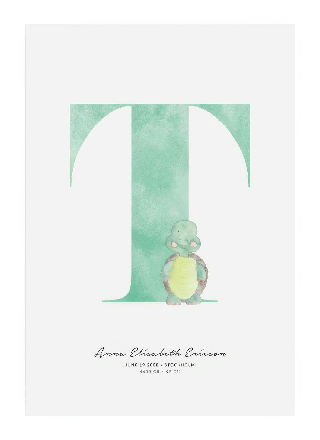Litera T dla dzieci Plakat Personalizowany (30x40 cm) - Poster Store