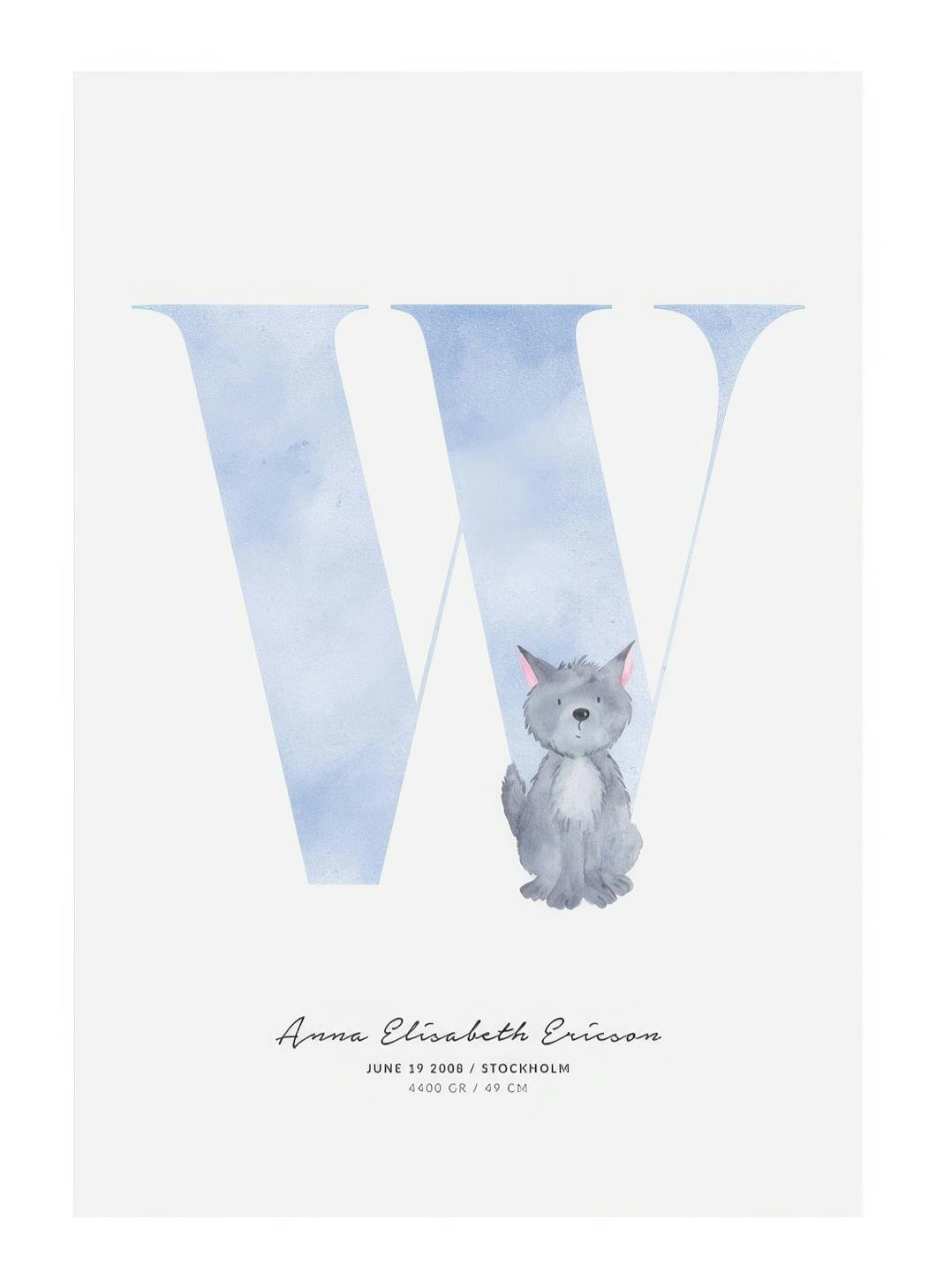 Litera W dla dzieci Plakat Personalizowany (30x40 cm) - Poster Store