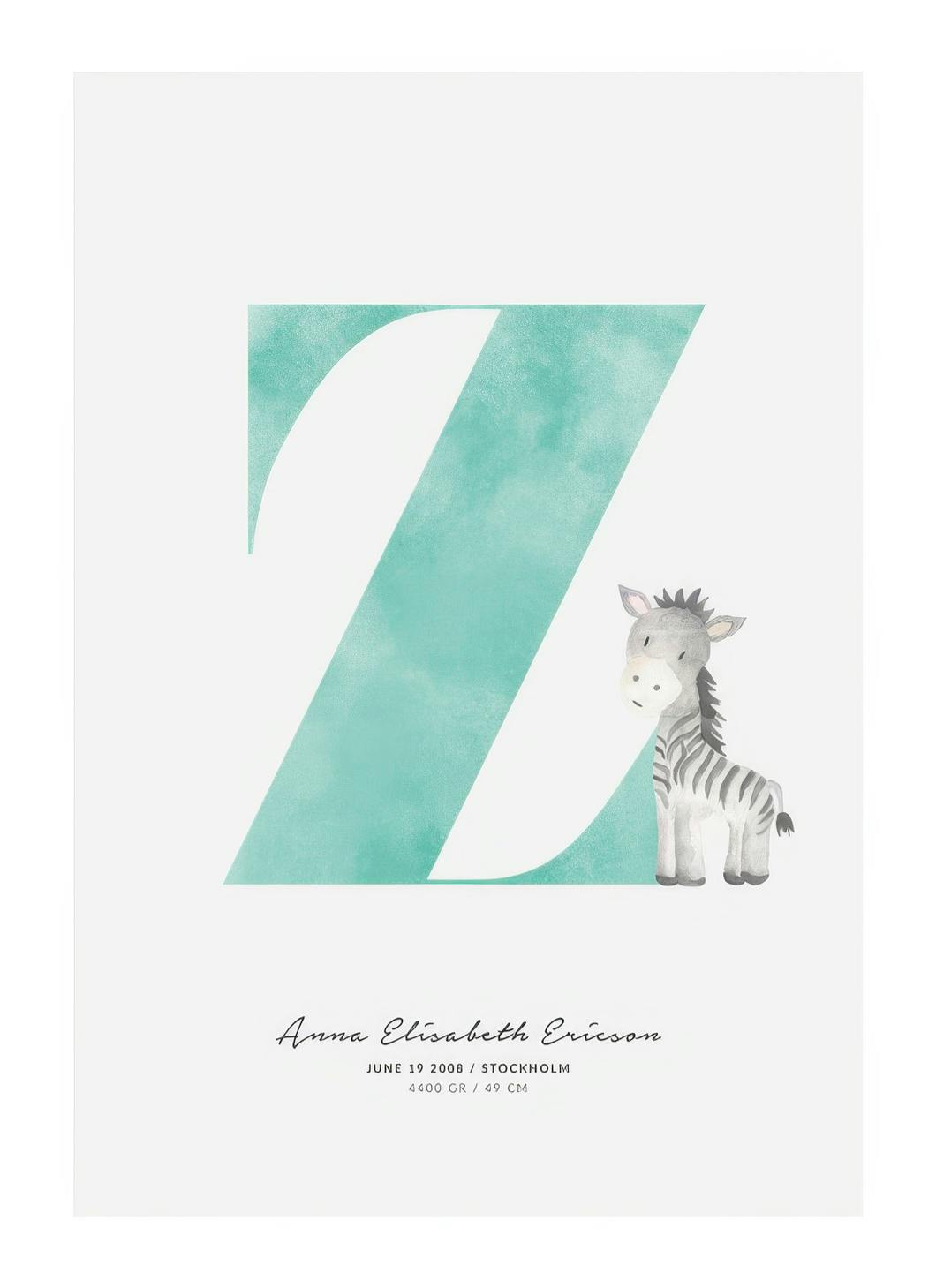 Barn Bokstav Z Personlig Poster (30x40 cm) - Poster Store