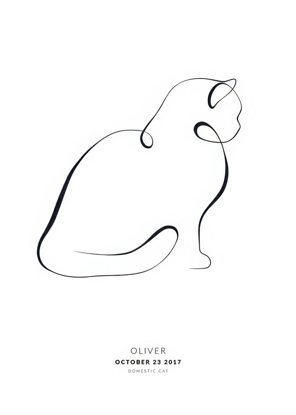 Póster personalizado con una ilustración de gato en línea continua negra y texto personalizable.
