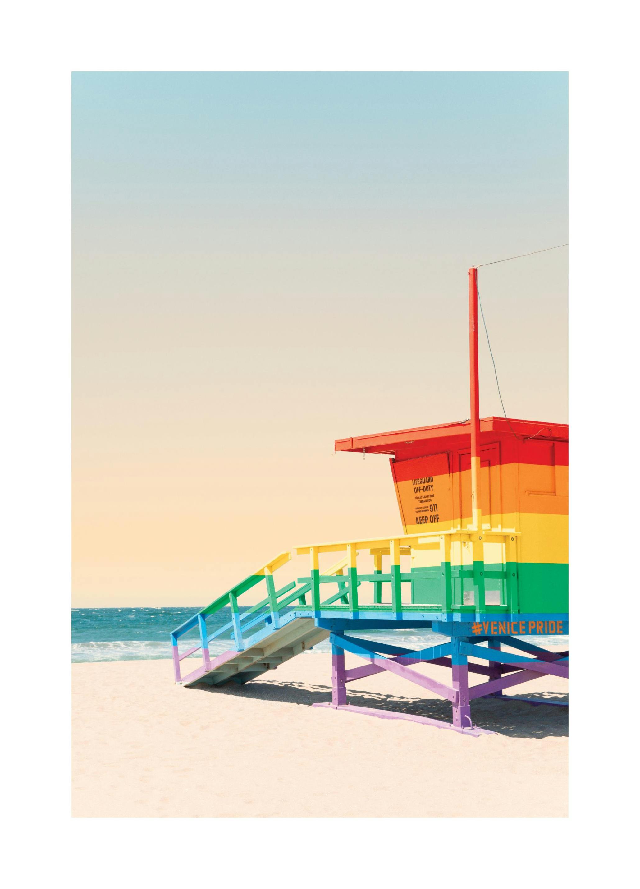 Regnbågsfärgat strandhus Poster (30x40 cm) - Poster Store