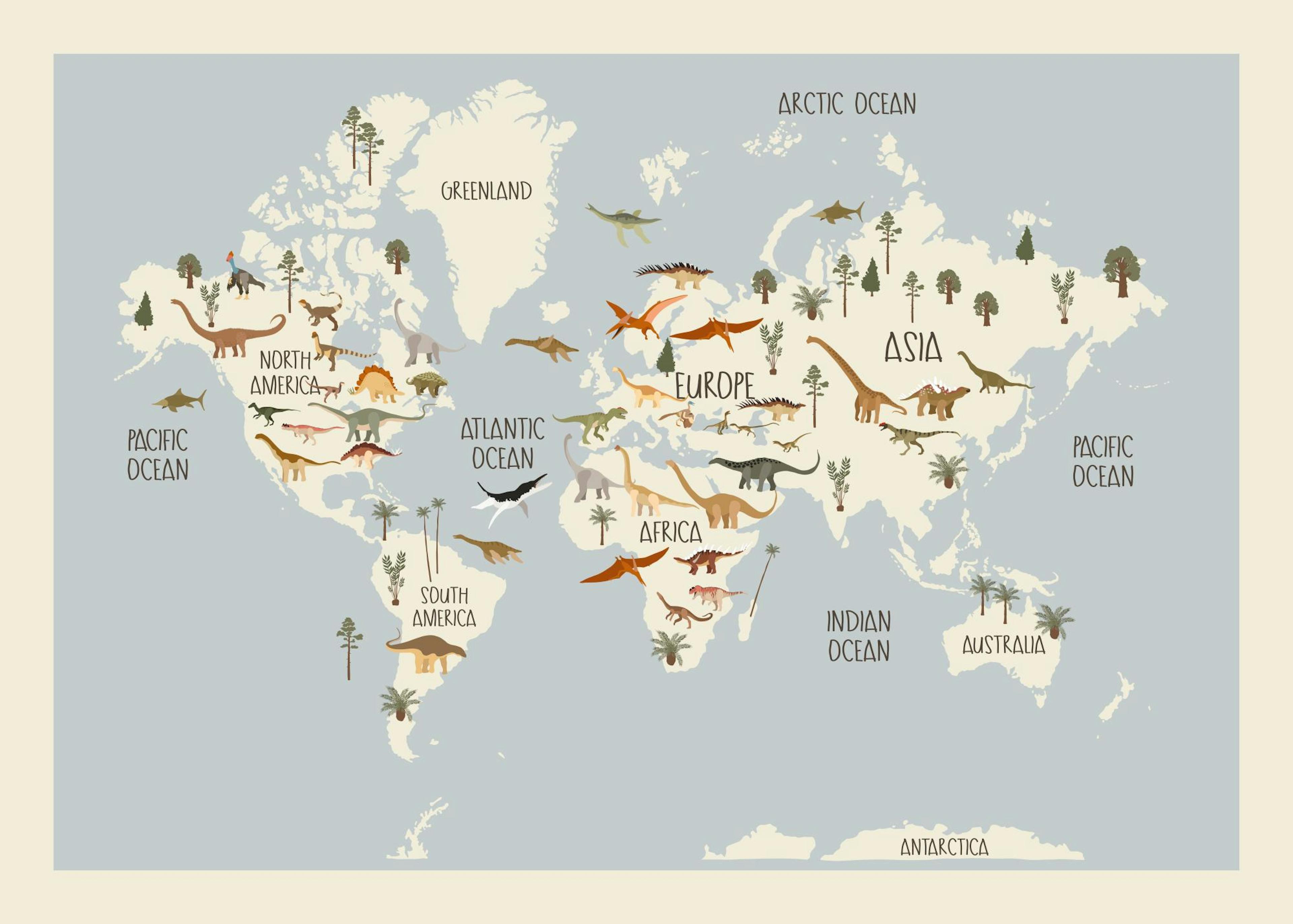 Mapa světa dinosaurů Plakát 0