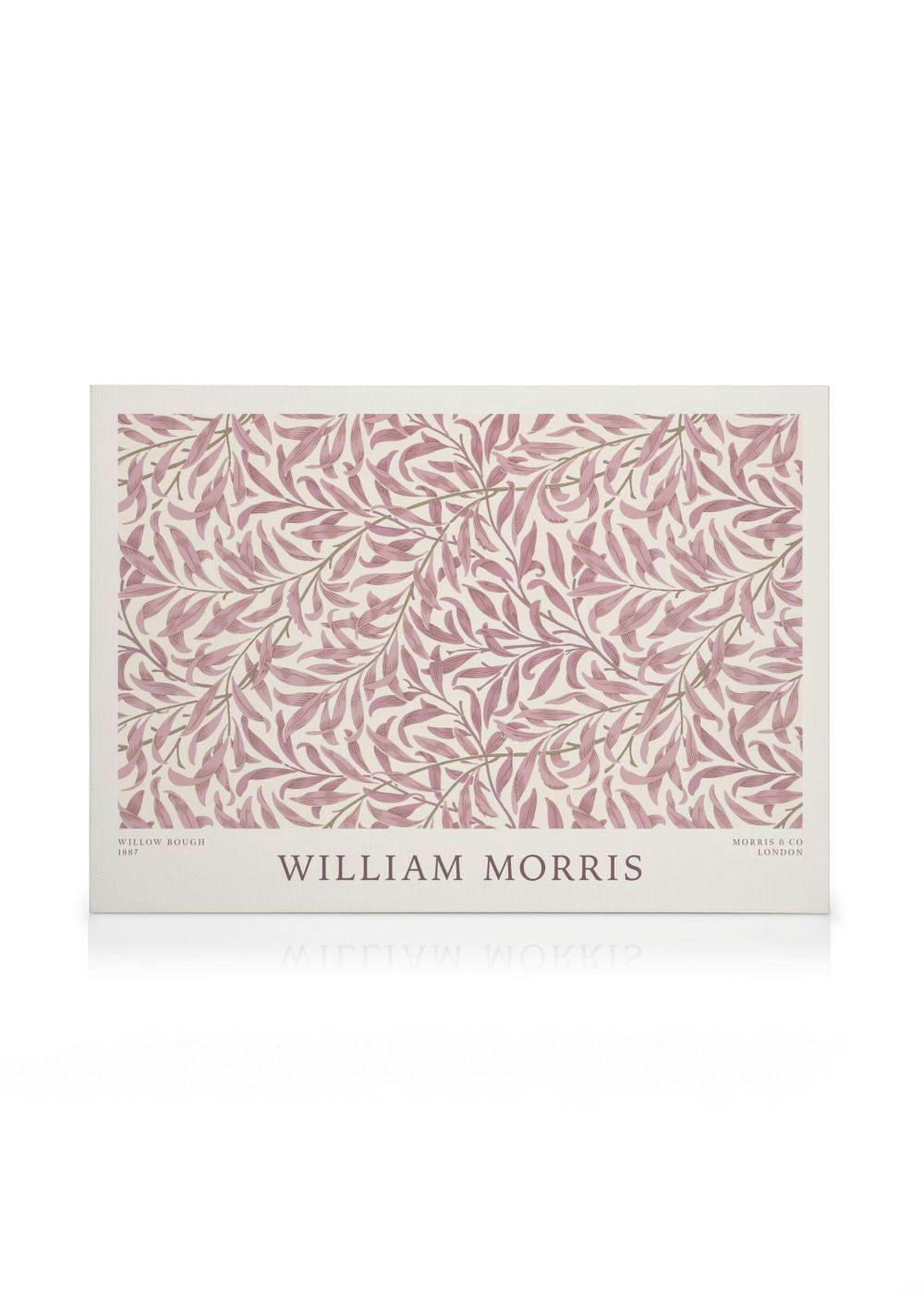 Toile William Morris avec motif floral Willow Bough rose et vert sur fond blanc cassé.