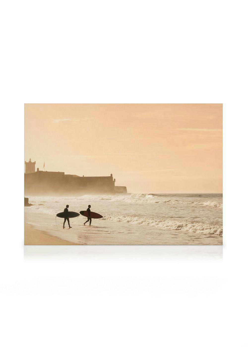 Gouden Uur Surf Canvas (70x100 cm - Fotolijst Zwart) - Poster Store