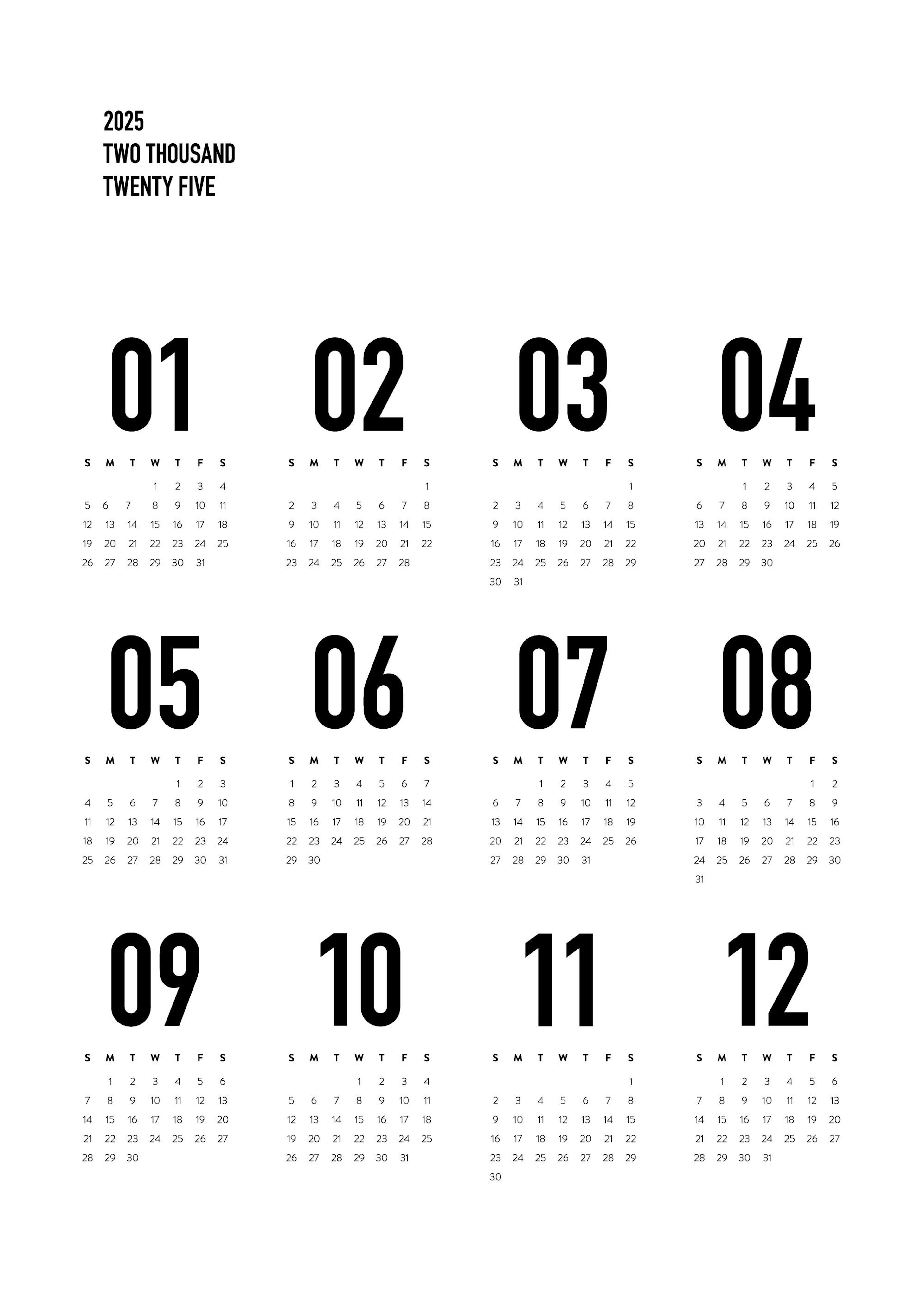 Calendar 2025 BW US Poster 0