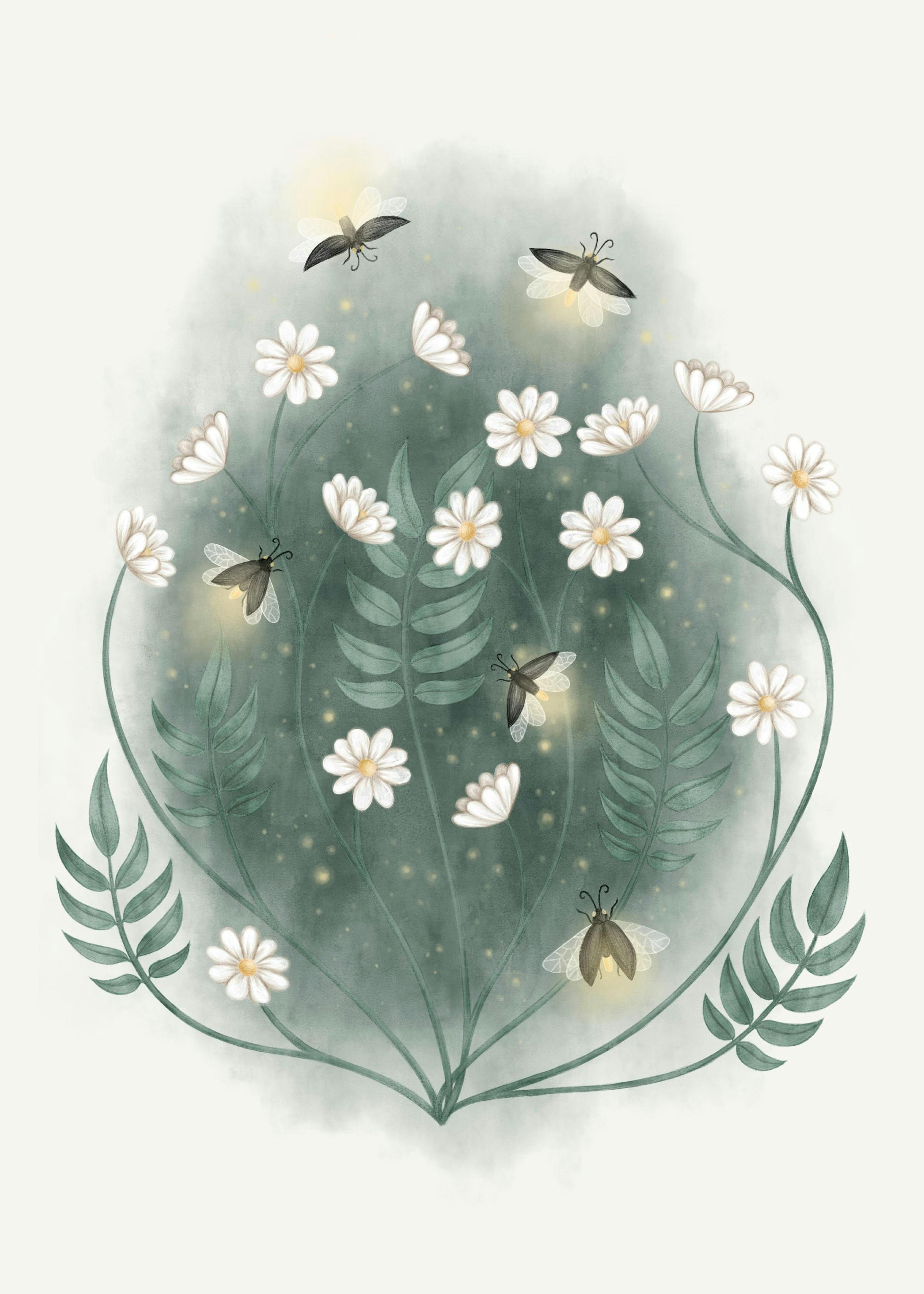 Glühwürmchen Blumen Poster 0