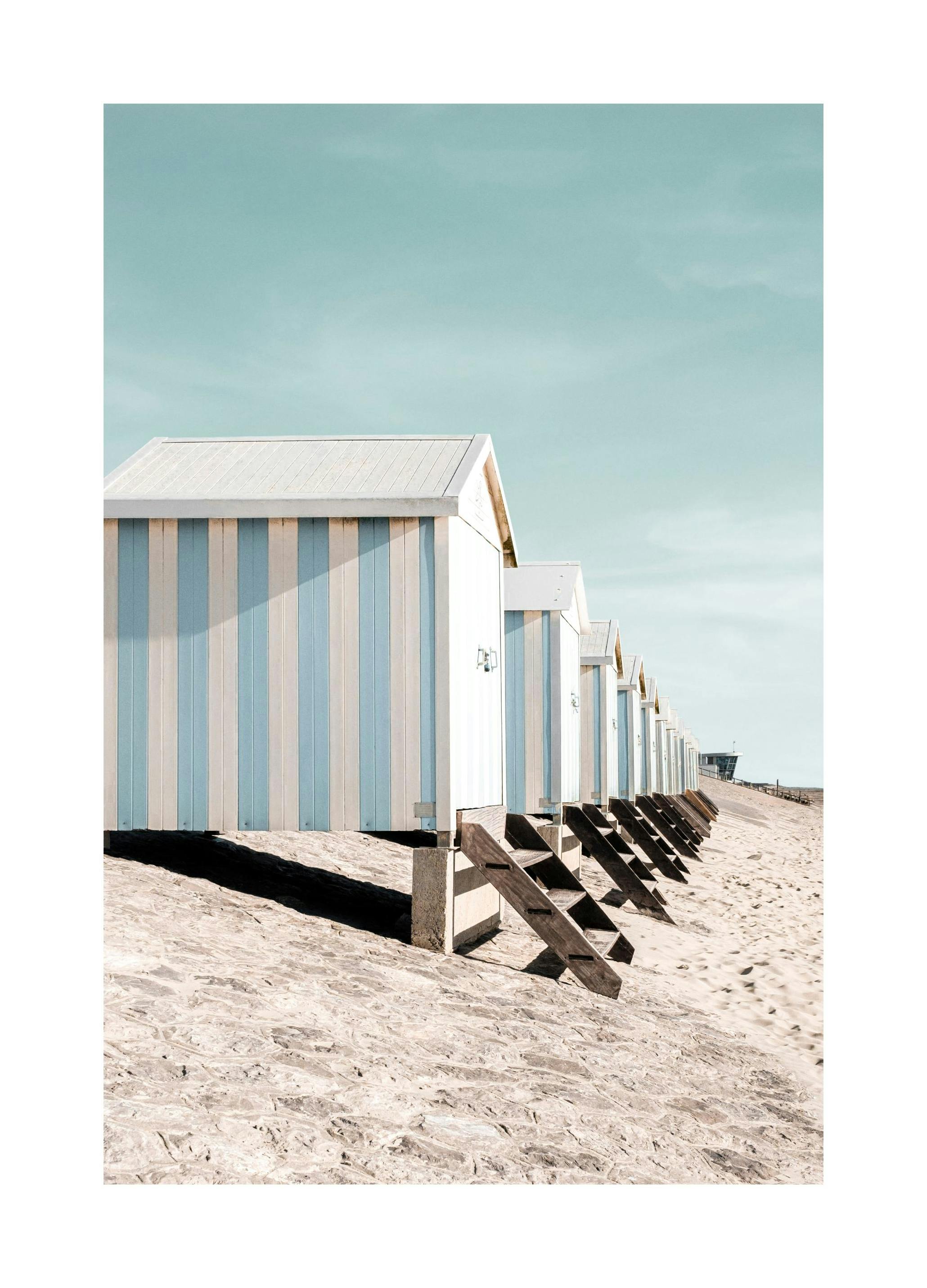 Blå Strandhytter Poster (30x40 cm) - Poster Store