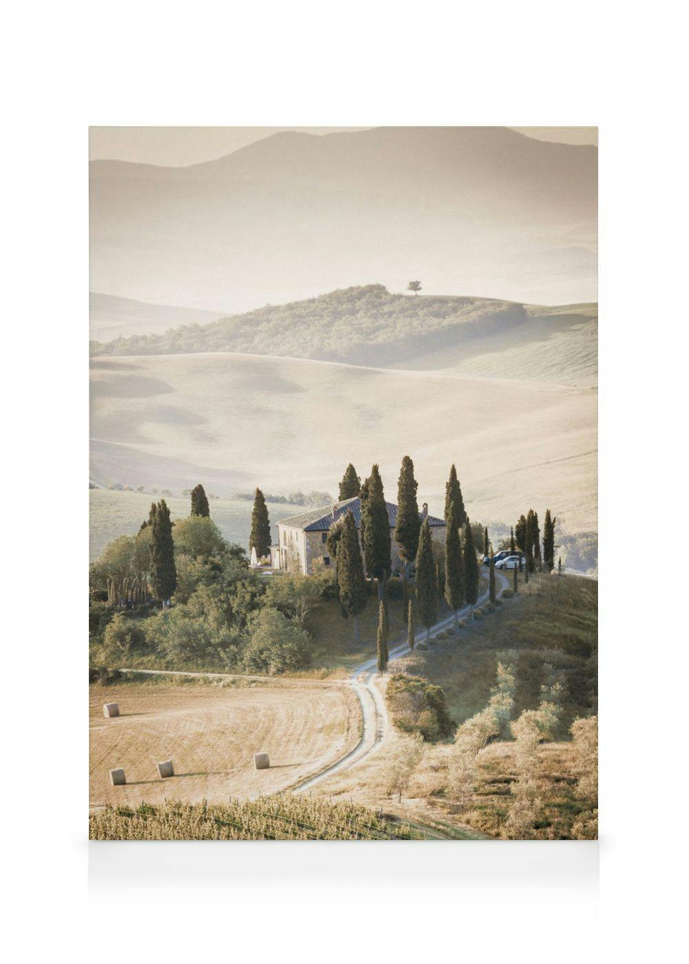 Tuscany Hills Landscape Lerret (70x100 cm - Svart Ramme) - Poster Store