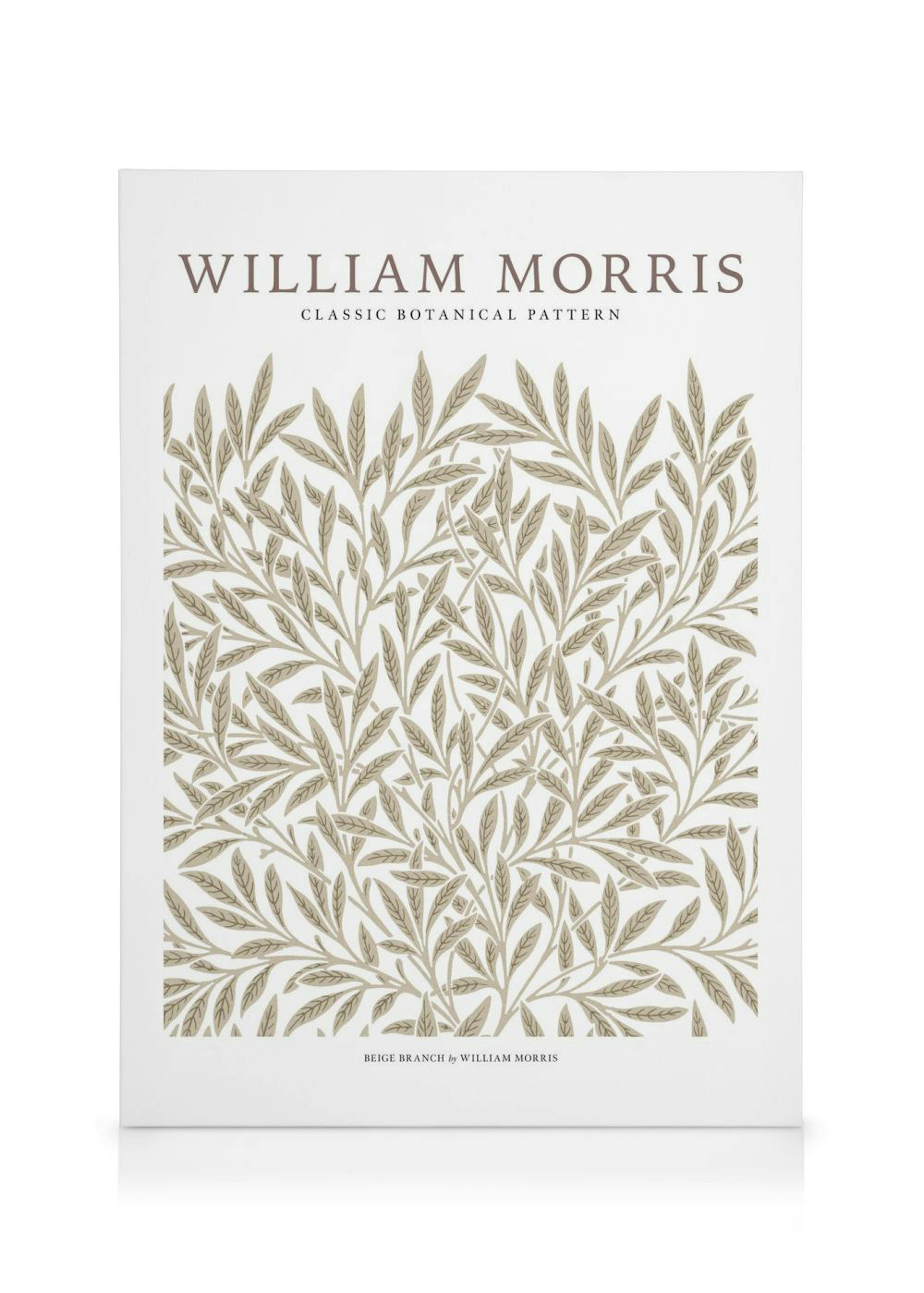 Toile William Morris motif botanique classique beige avec des branches et feuillages.