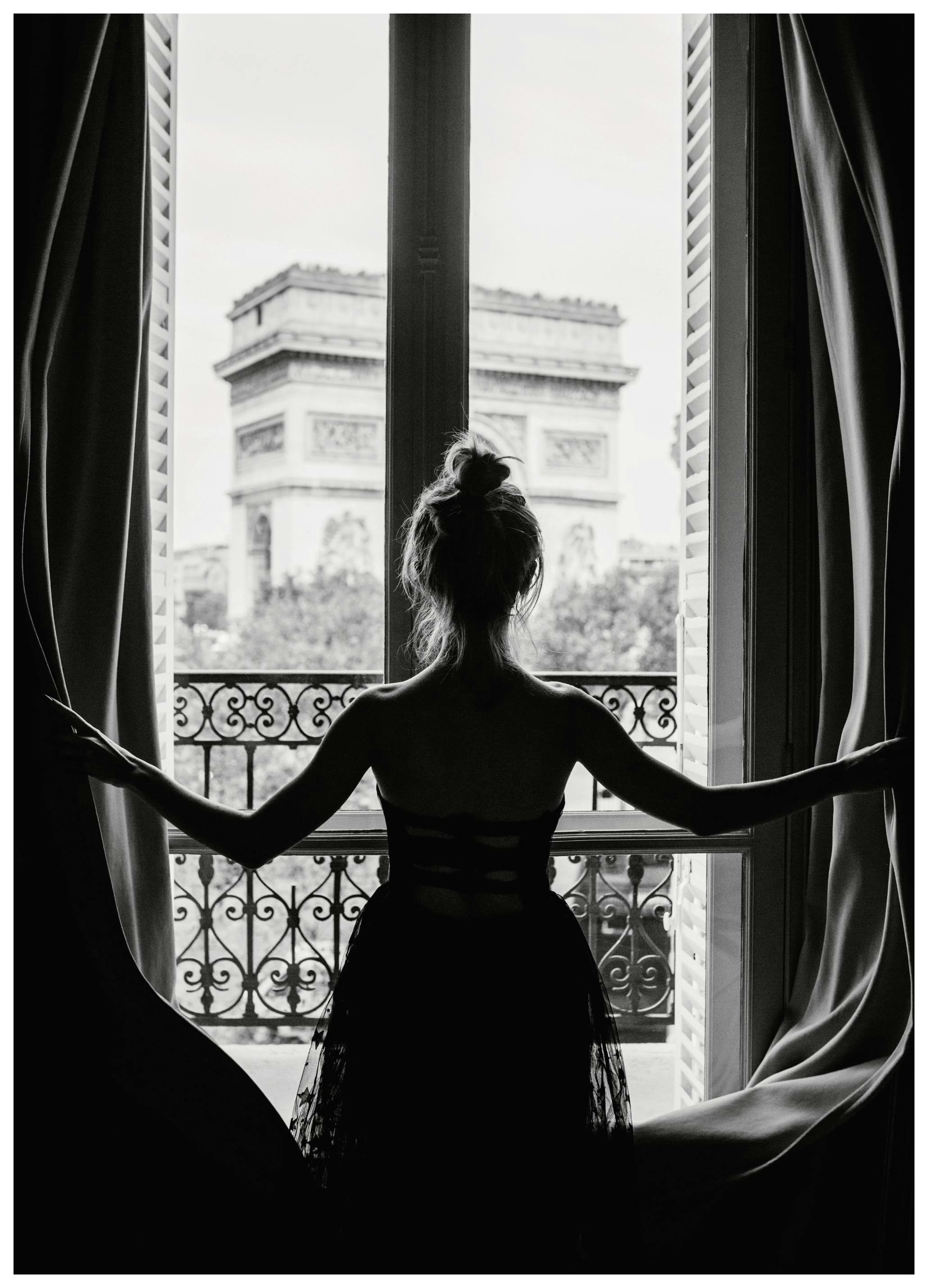 Girl in Paris Window Poster (21x30 cm) - Poster Store