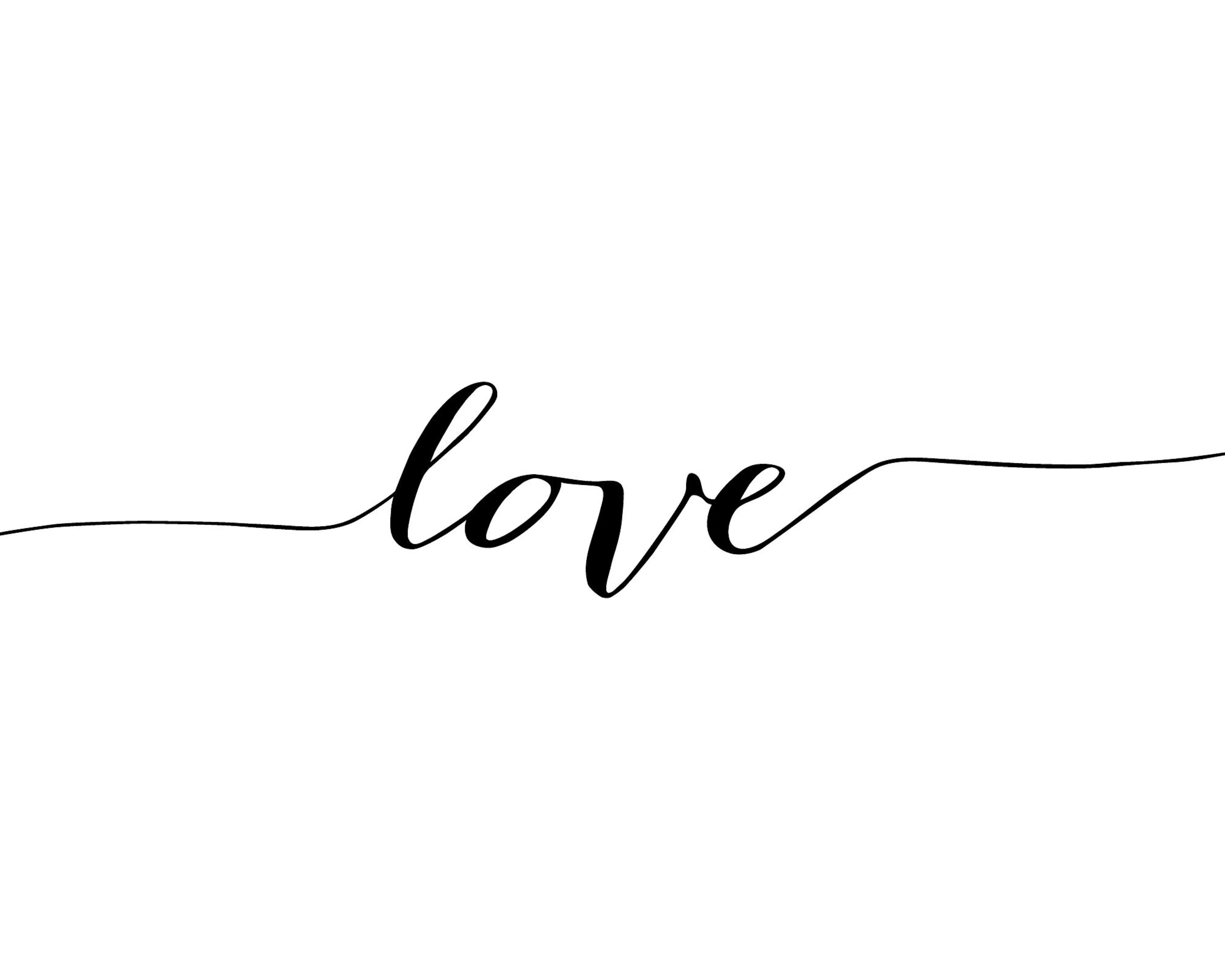 A poster featuring the word love in a flowing black script font on a plain white background.