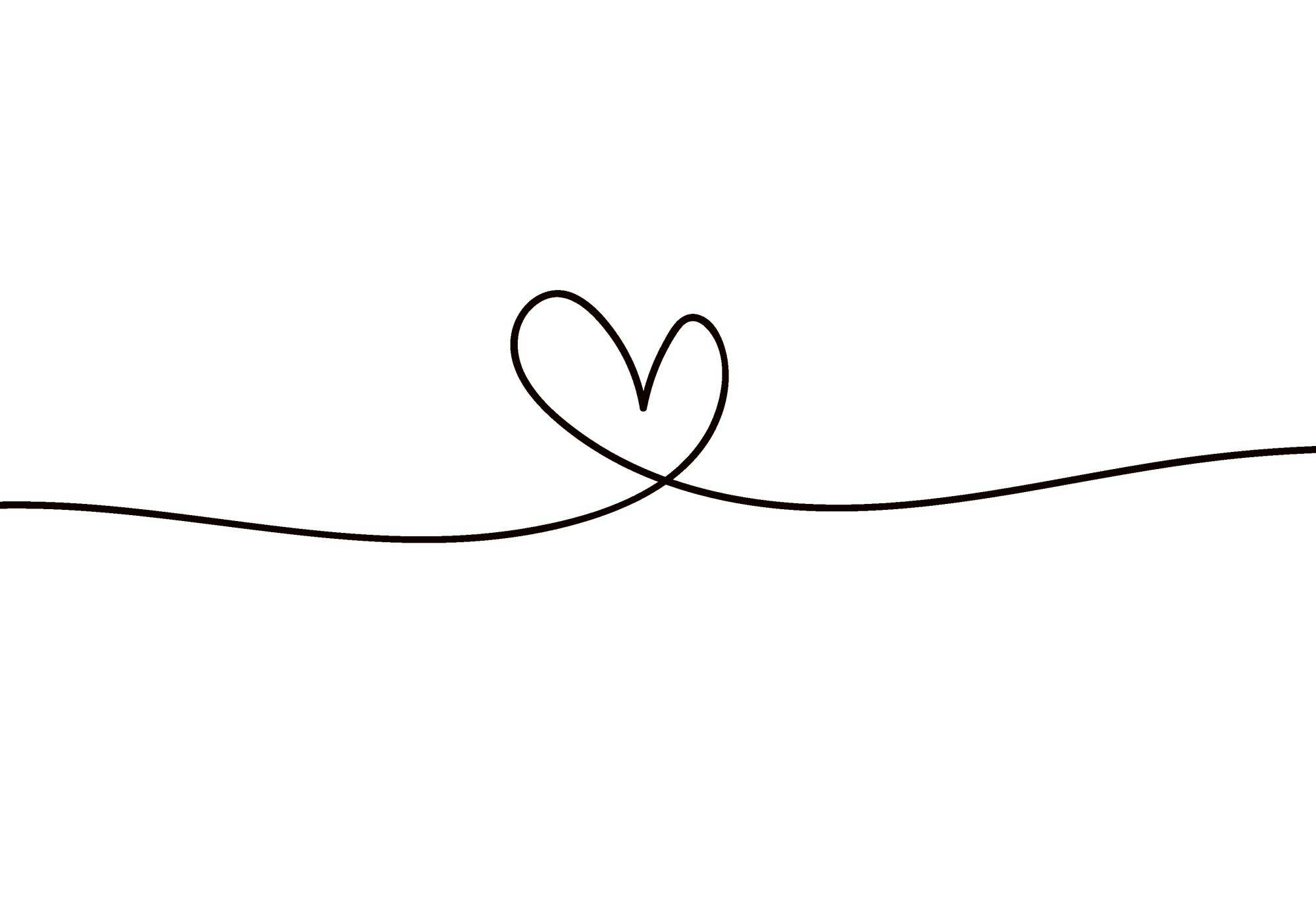 Poster con un cuore nero stilizzato disegnato con una singola linea continua su sfondo bianco.
